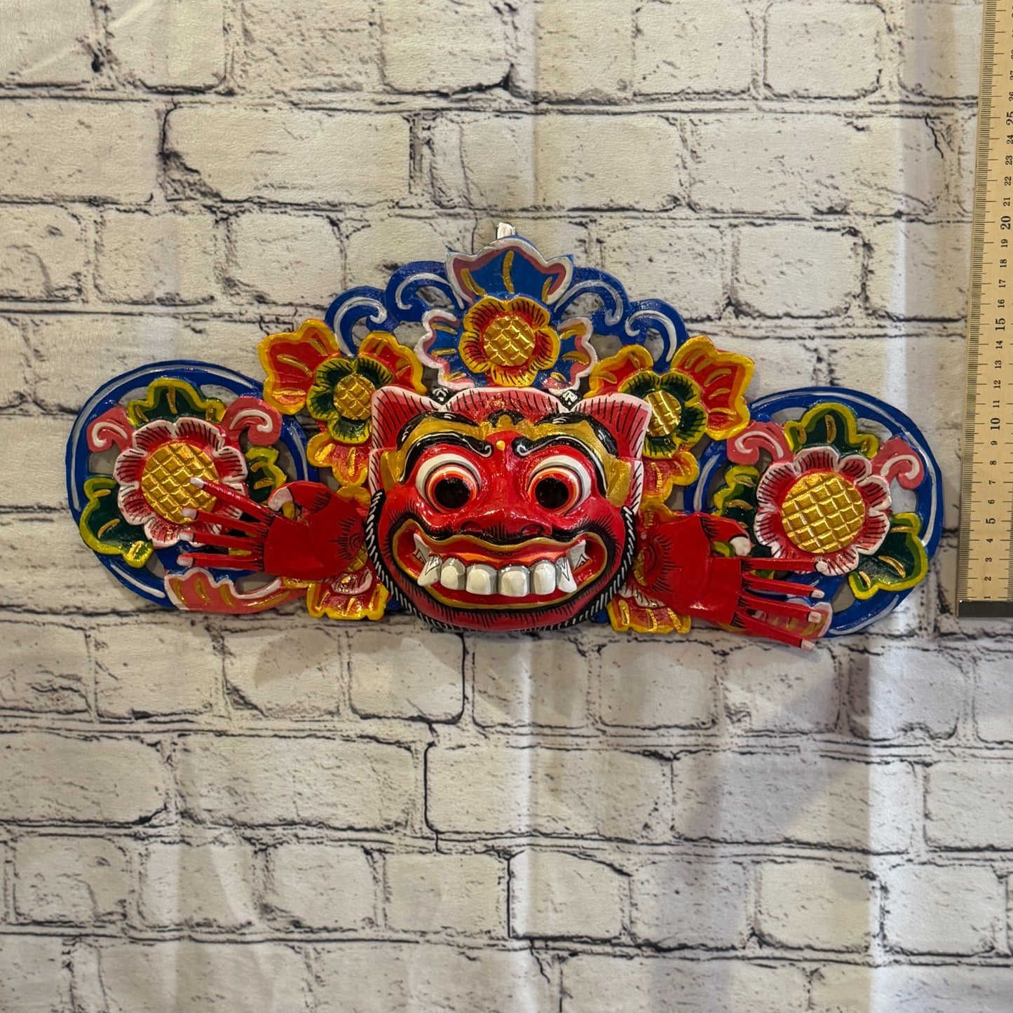 40cm Barong Boma Red Demon Dragon Hindu Deity Wooden Hand Carved Mask Painted5