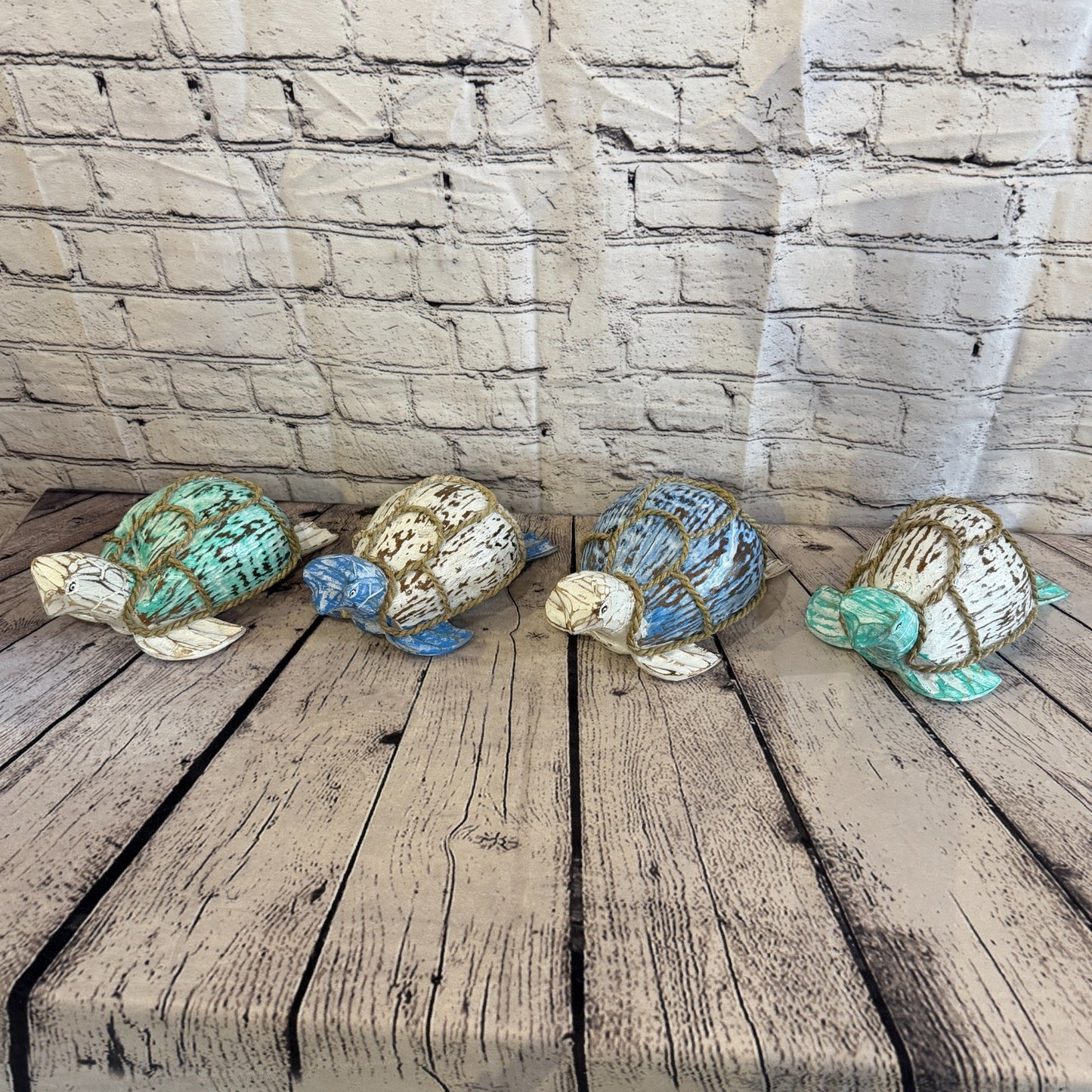 White Body Blue Folk Art Painted Turtle Coconut Shell Ornaments Hanging Decor12