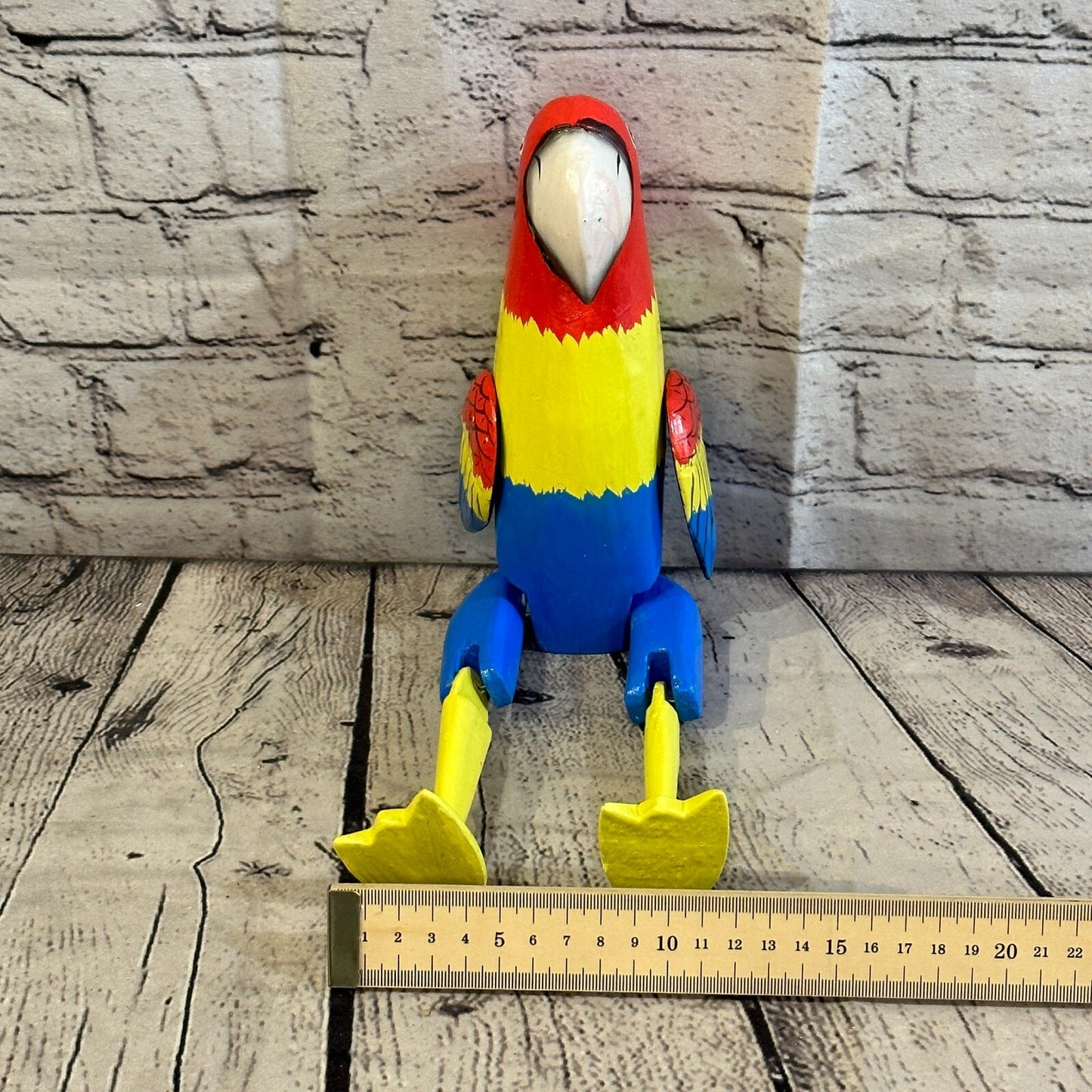 20cm Colourful Parrot Sitting Animal, Wooden Shelf Ornament Handmade Fairtrade7