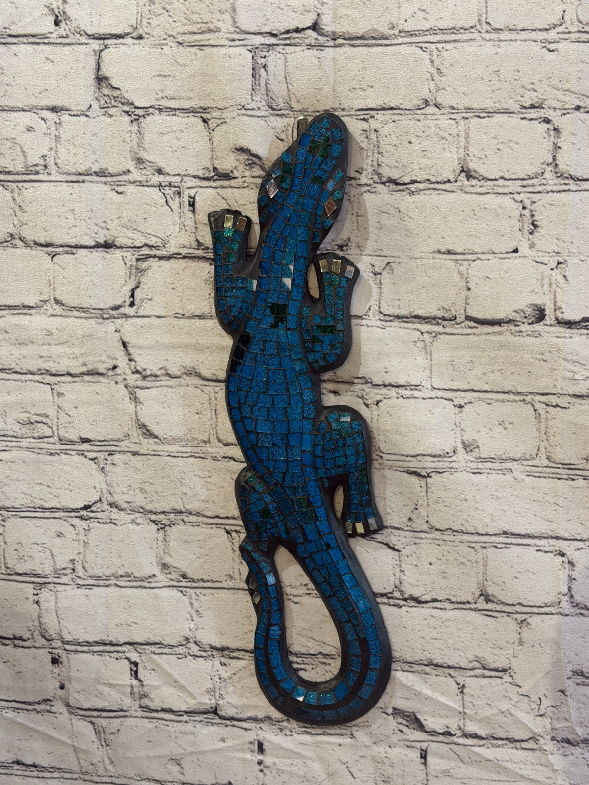 50cm Gecko Sparkling Blue Mosaic Wall Hanging Wooden Ornaments Wood Carving2