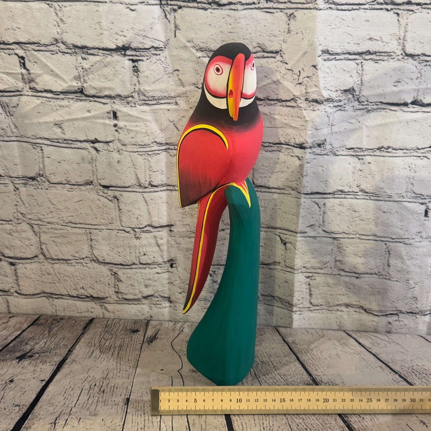 40cm Dark Red Parrot Bird Ornament Statue Fair Trade Hand Made Carved Wood7