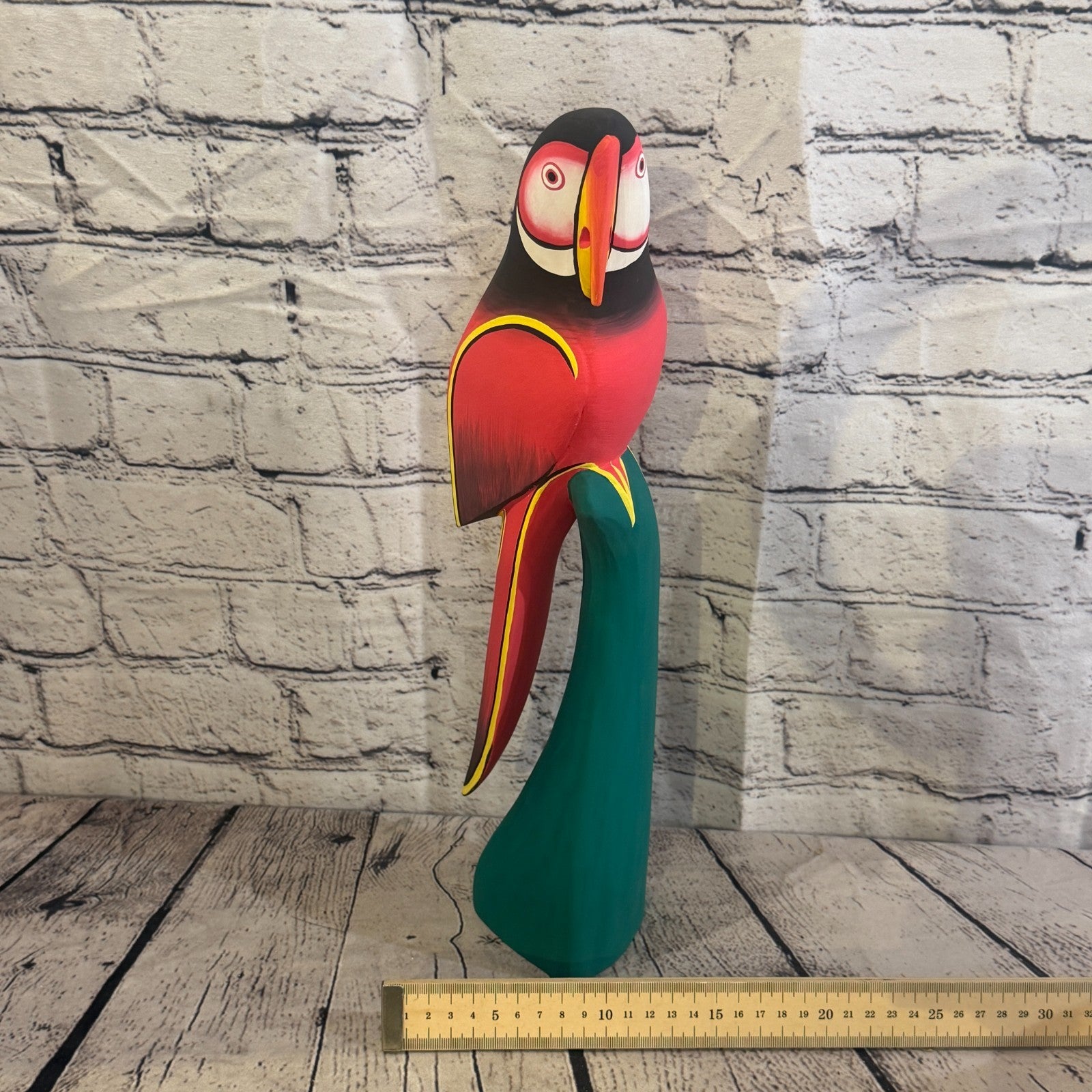 40cm Dark Red Parrot Bird Ornament Statue Fair Trade Hand Made Carved Wood7
