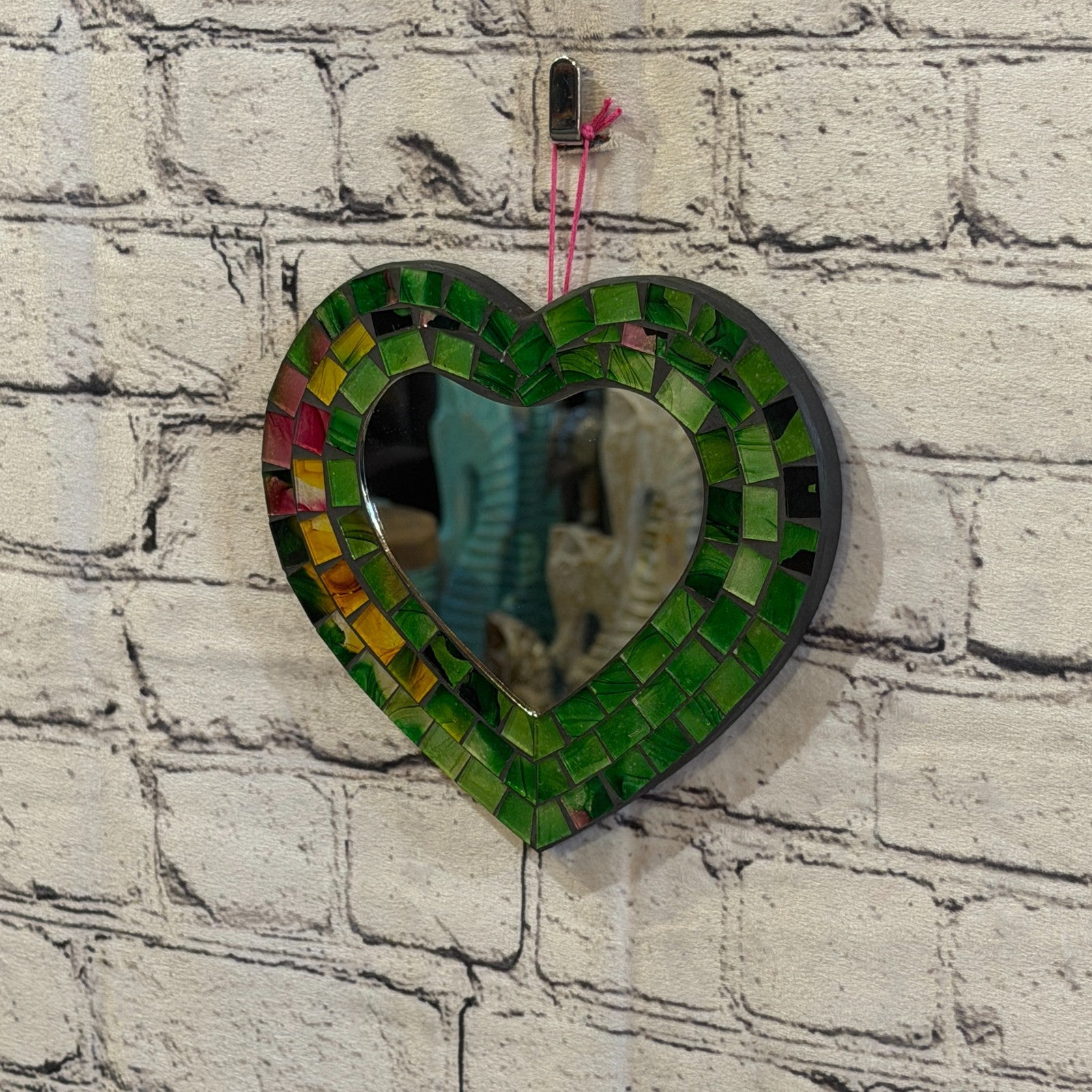Green Heart Shape Mosaic Tile Wall Mirror 20cm x 15cm 8 Inches Handmade New1