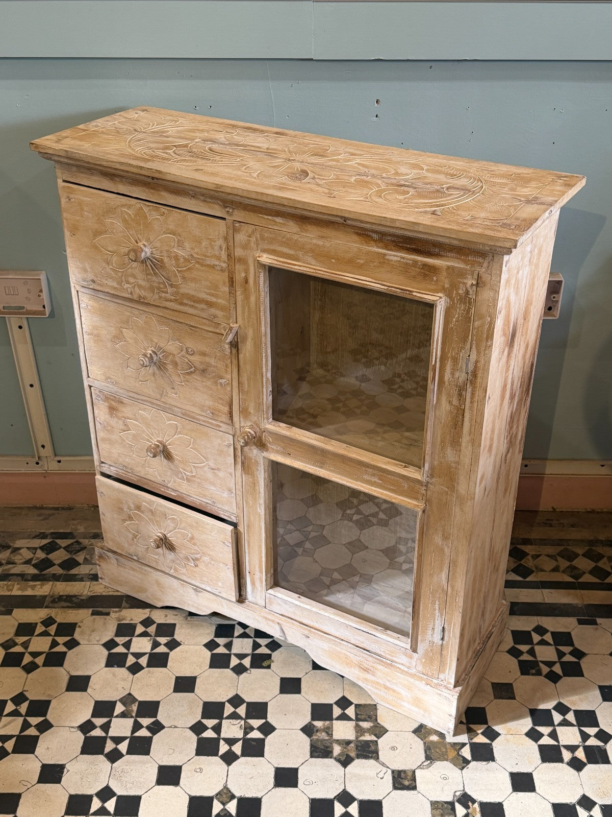 80cm x 90cm White 3 Draw Table Wooden Side Cabinet Living Storage Furniture0