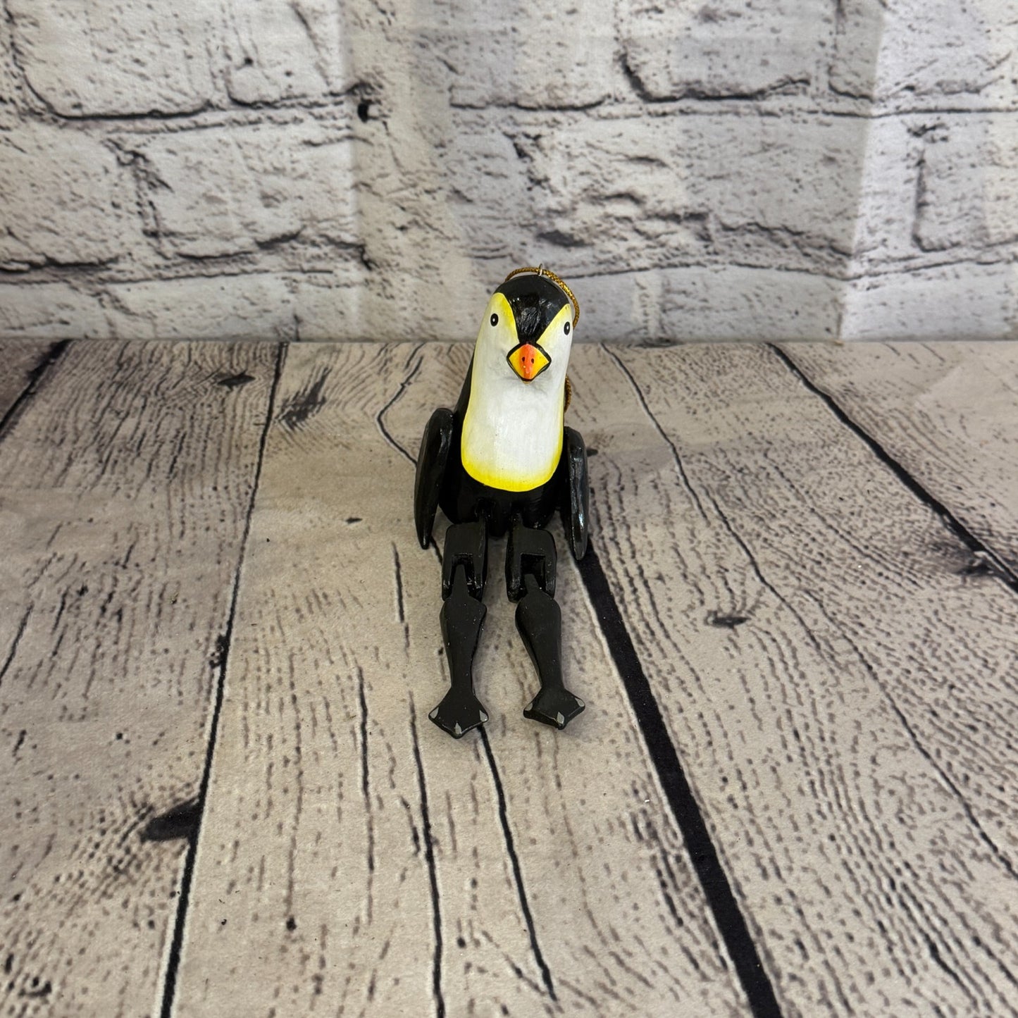 10cm Black White Penguin Sitting Animal Wooden Shelf Ornament Handmade Fairtrade1