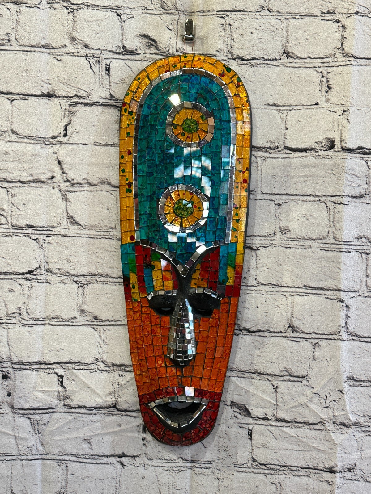 50cm Mosaic Mirror Mask Carved Painted Ethnic Tribal Wall Art Handmade Design 72