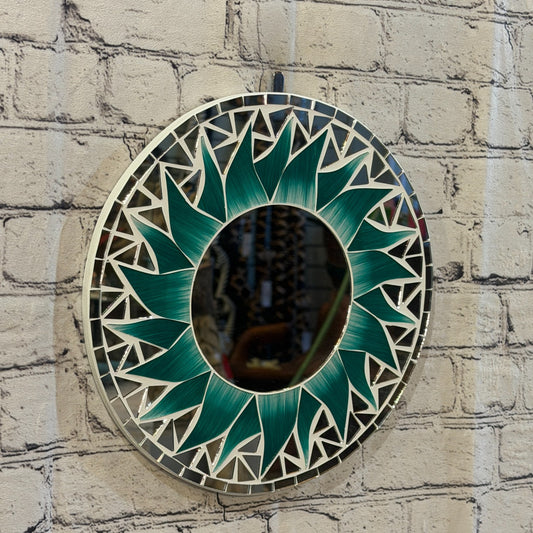 Green Sun Flame Mosaic Tile Wall Mirror 30cm x 30cm 12 Inches Handmade0