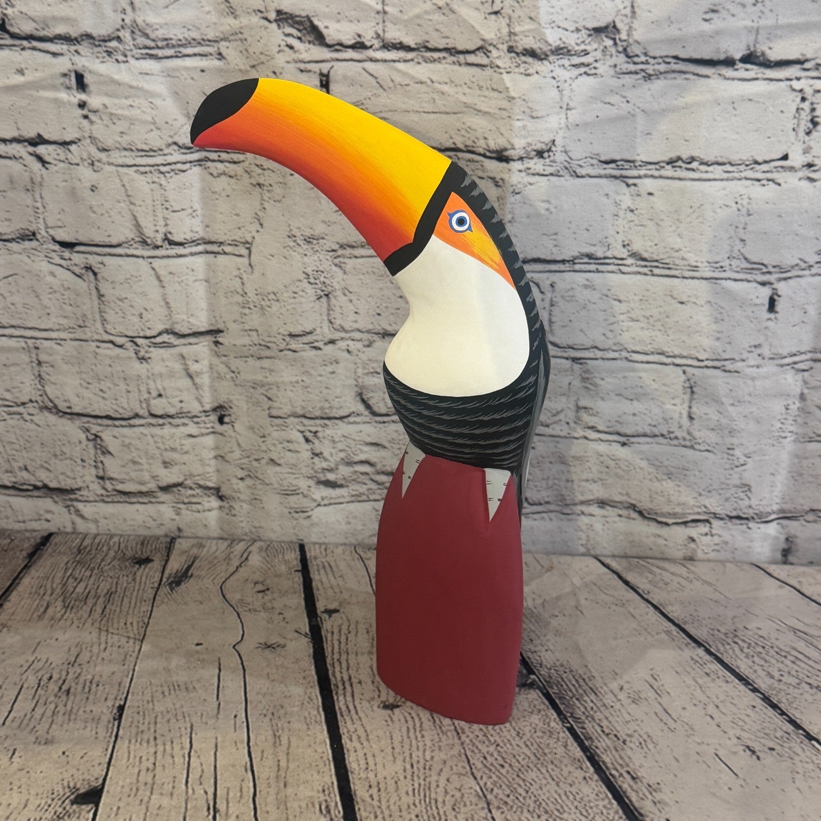 30cm Black White Toucan Bird Ornament Statue Fair Trade Hand Made Carved Wood3