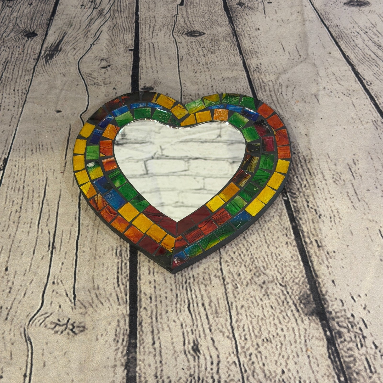 Rainbow Heart Shape Mosaic Tile Wall Mirror 20cm x 15cm 8 Inches Handmade New3