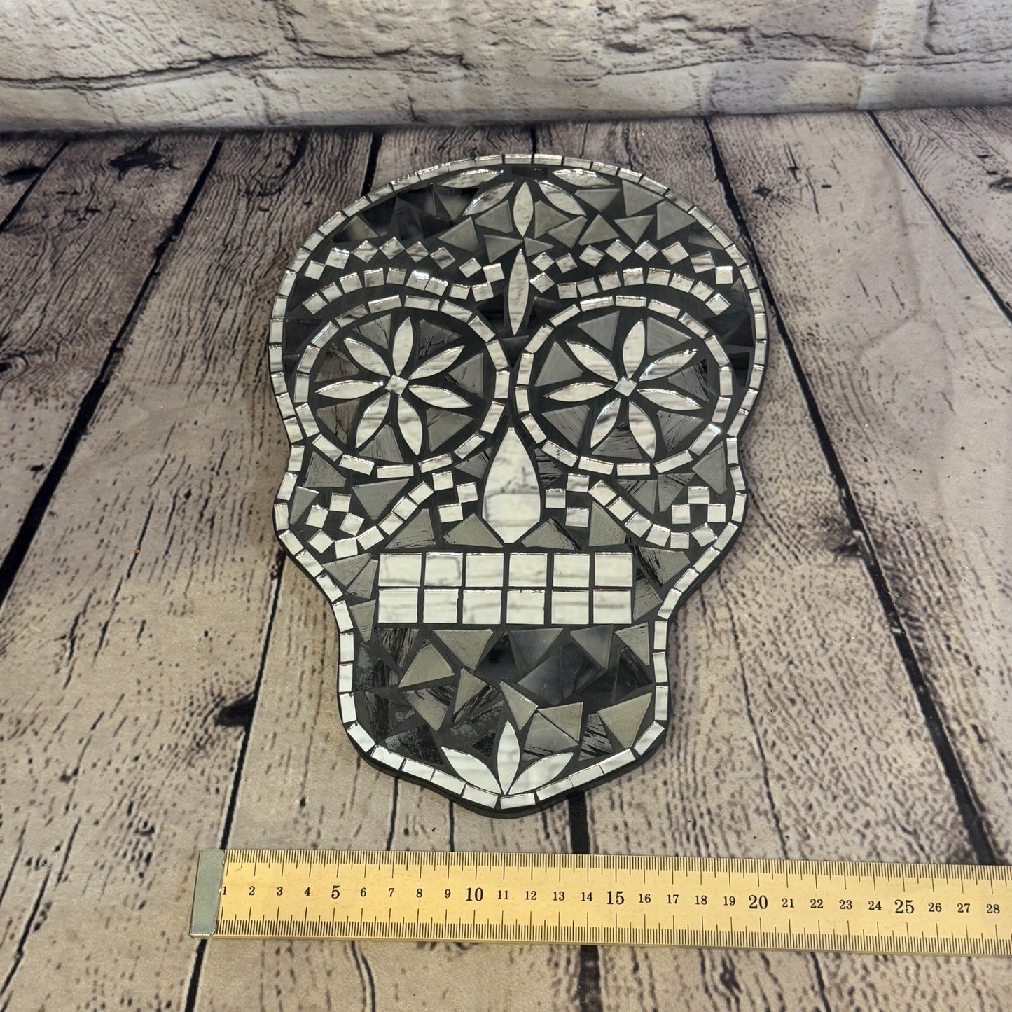 Black Grey Skull Mosaic Tile Wall Mirror 30cm x 20cm 12 Inches Handmade New4