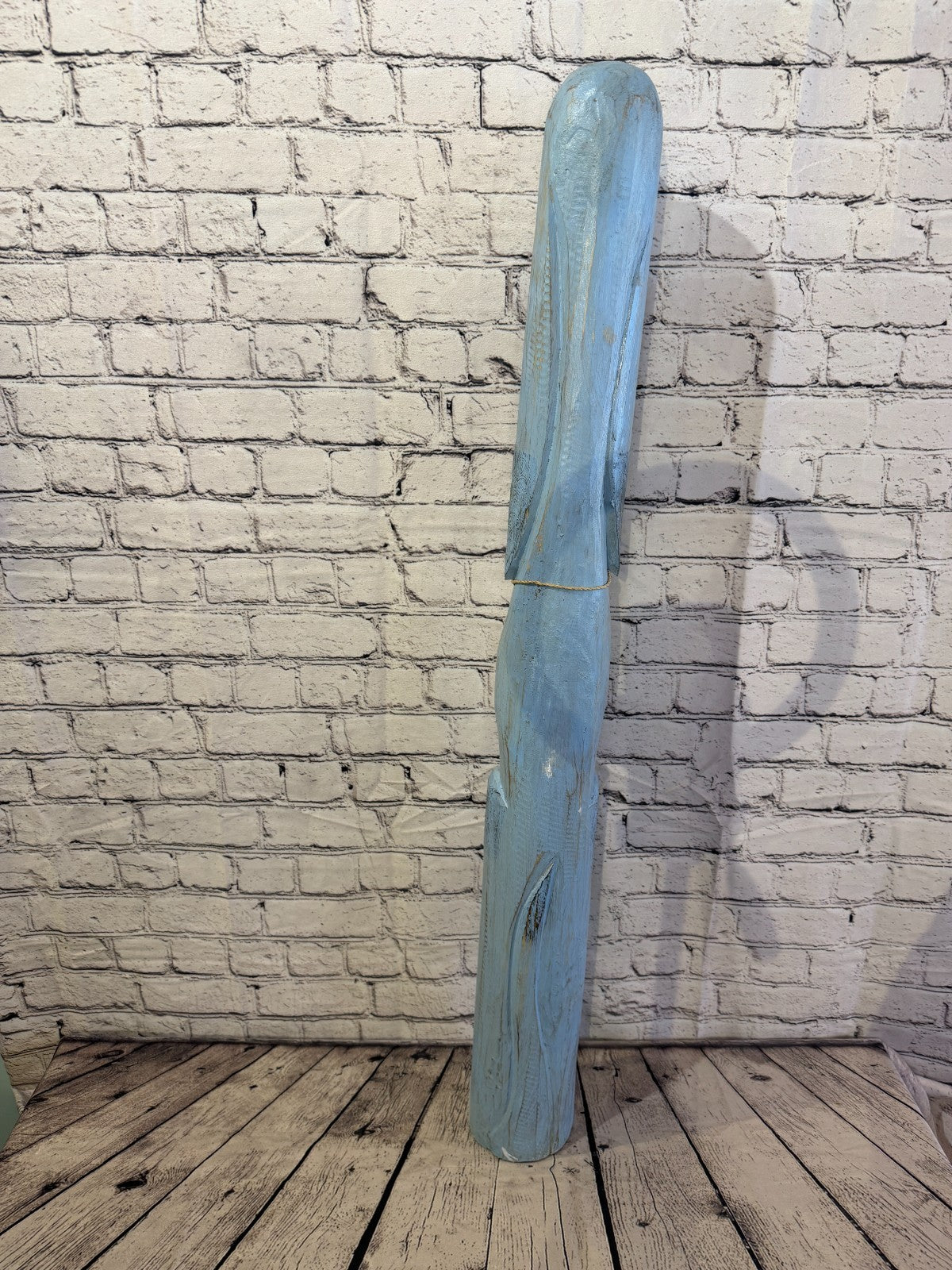 100cm Light Blue Wooden Shabby Dog Statue Ornament Fair Trade Handcarved4