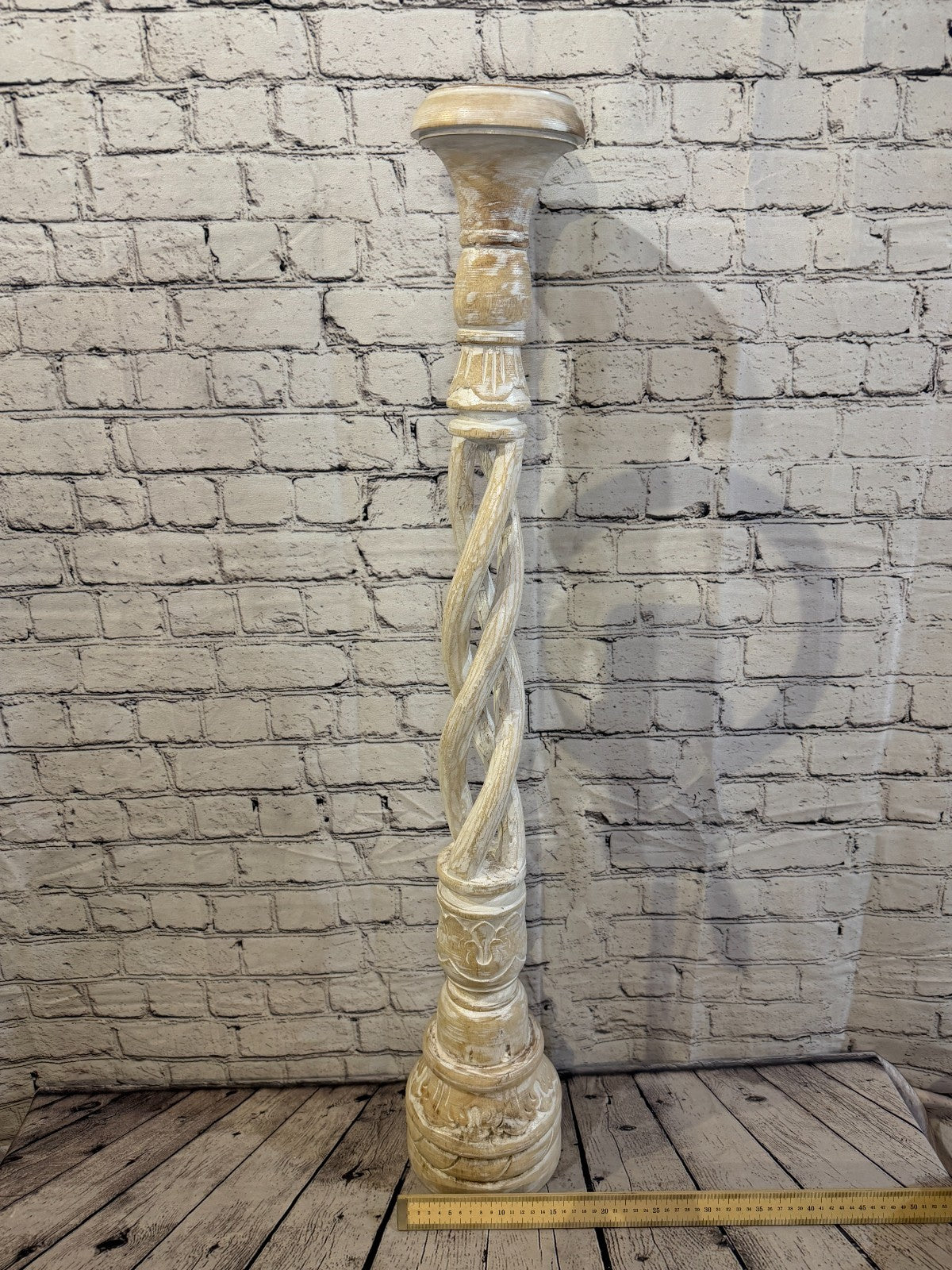 100cm x 18cm White Twist Wooden Vintage Style Candle Stand Shabby Pillar Holders4