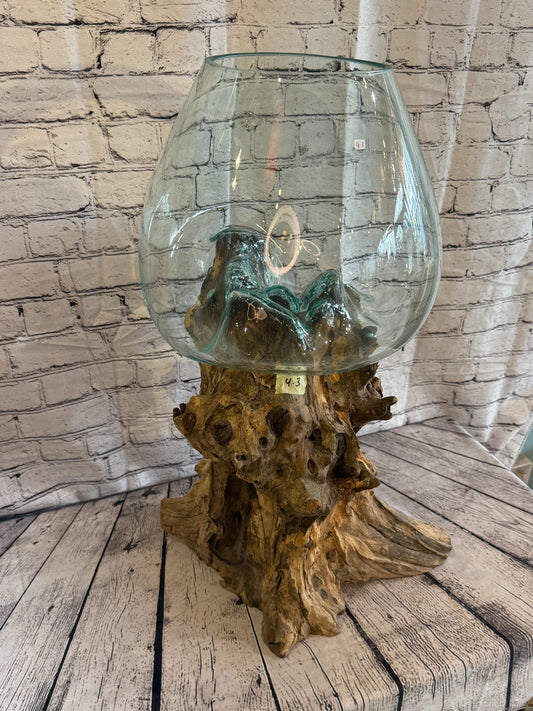 70cm Big Clear Colour Melted Glass Wood Decorative Vase Glass Sculpture Crafted0