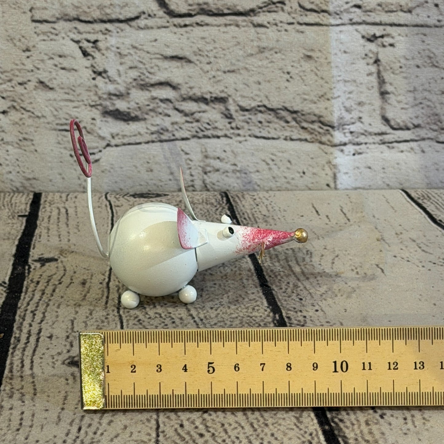 10cm x 8cm Small Colourful White Mouse Rat Metal Tin Standing Ornament Statue6