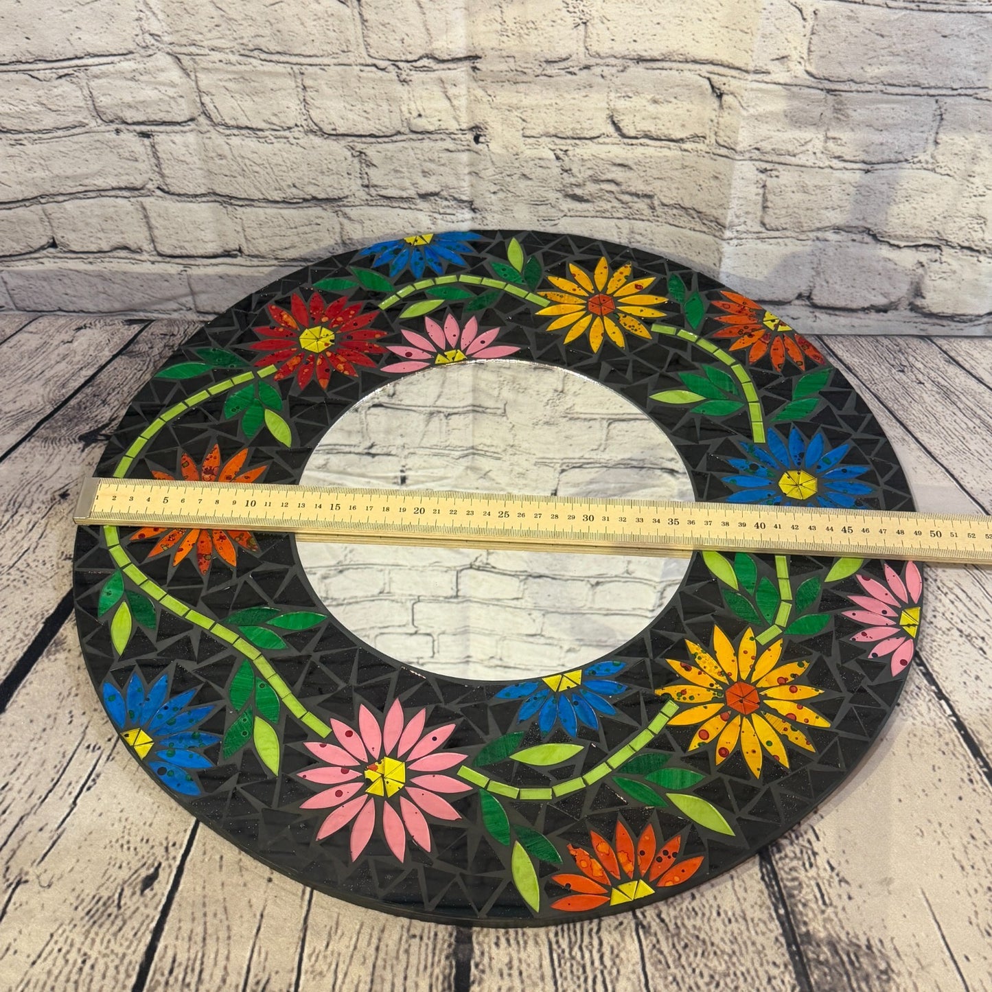 Rainbow Flower Black Mosaic Tile Wall Mirror 50cm x 50cm 20 Inches Handmade4