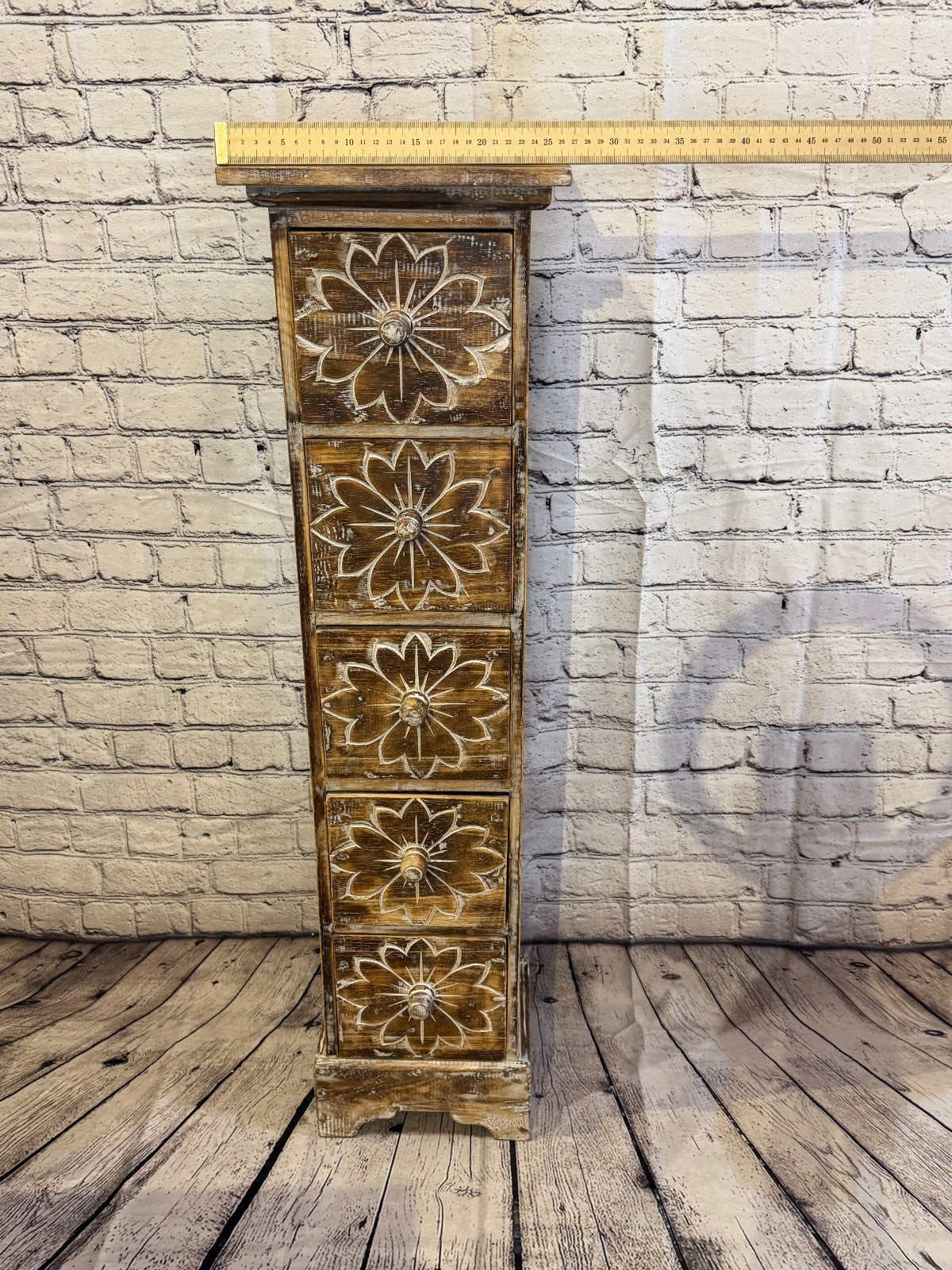 100cm x 25cm Brown 5 Draw Pillar Wooden Side Cabinet Living Storage Furniture6