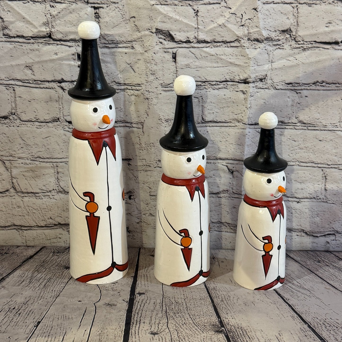 25cm x 8cm Black Pointy Hat Snowman Handcrafted Wood Xmas Christmas Ornament8