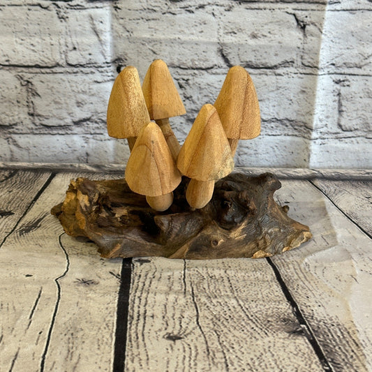 Five Large  Mushrooms Parasite Ornament Natural Carving Fairtrade Wooden0
