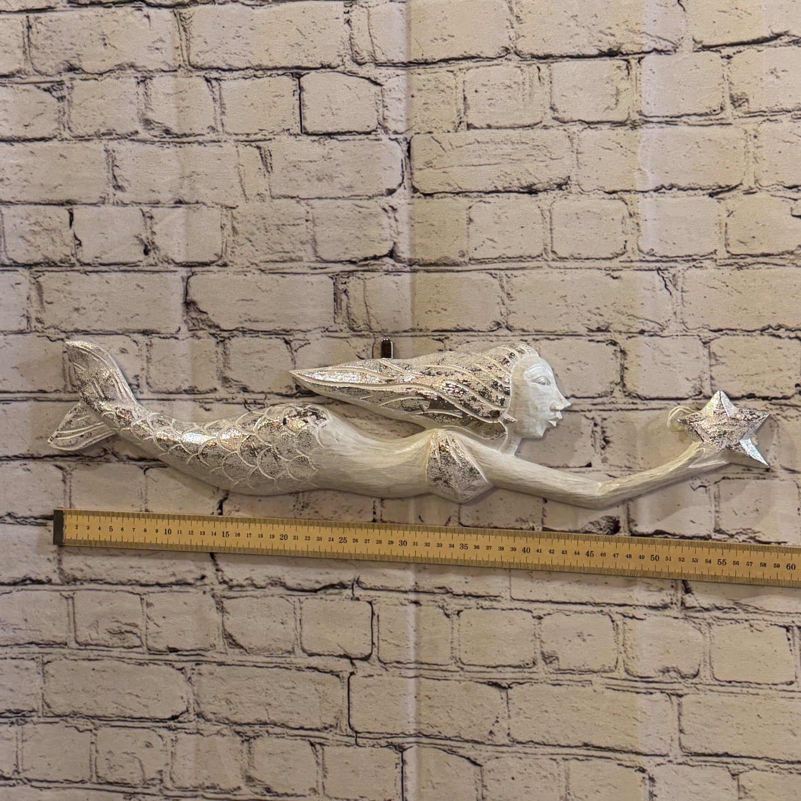60cm White Wooden Mermaid Wall Decor Beach Art Hanging Mermaid Plaque Nautical3