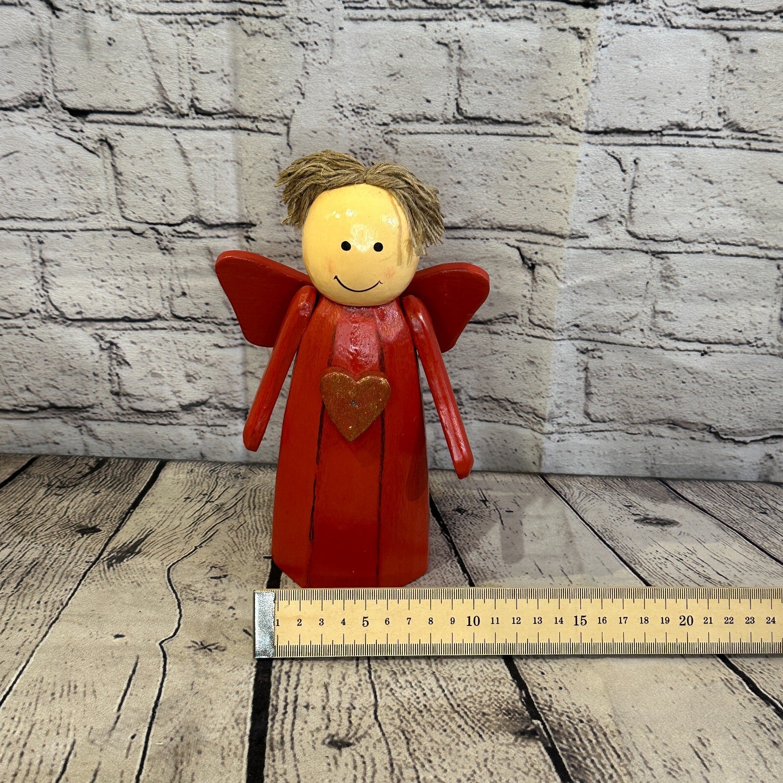 20cm x 8cm Red Cream Angel Red Heart Handcrafted Wood Xmas Christmas Ornament7