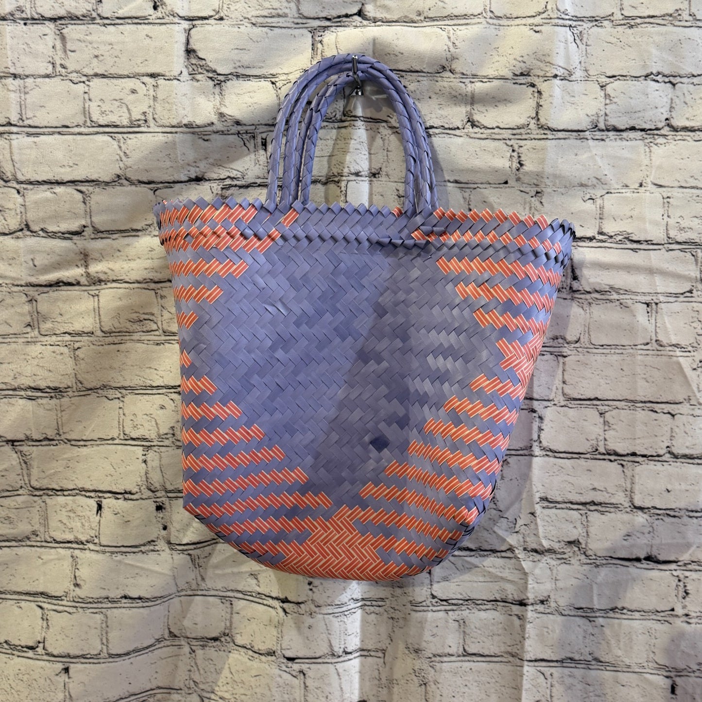 Pink Purple 40cm Handwoven Tote Bag Recycled Plastic Eco-Friendly Market Beach2