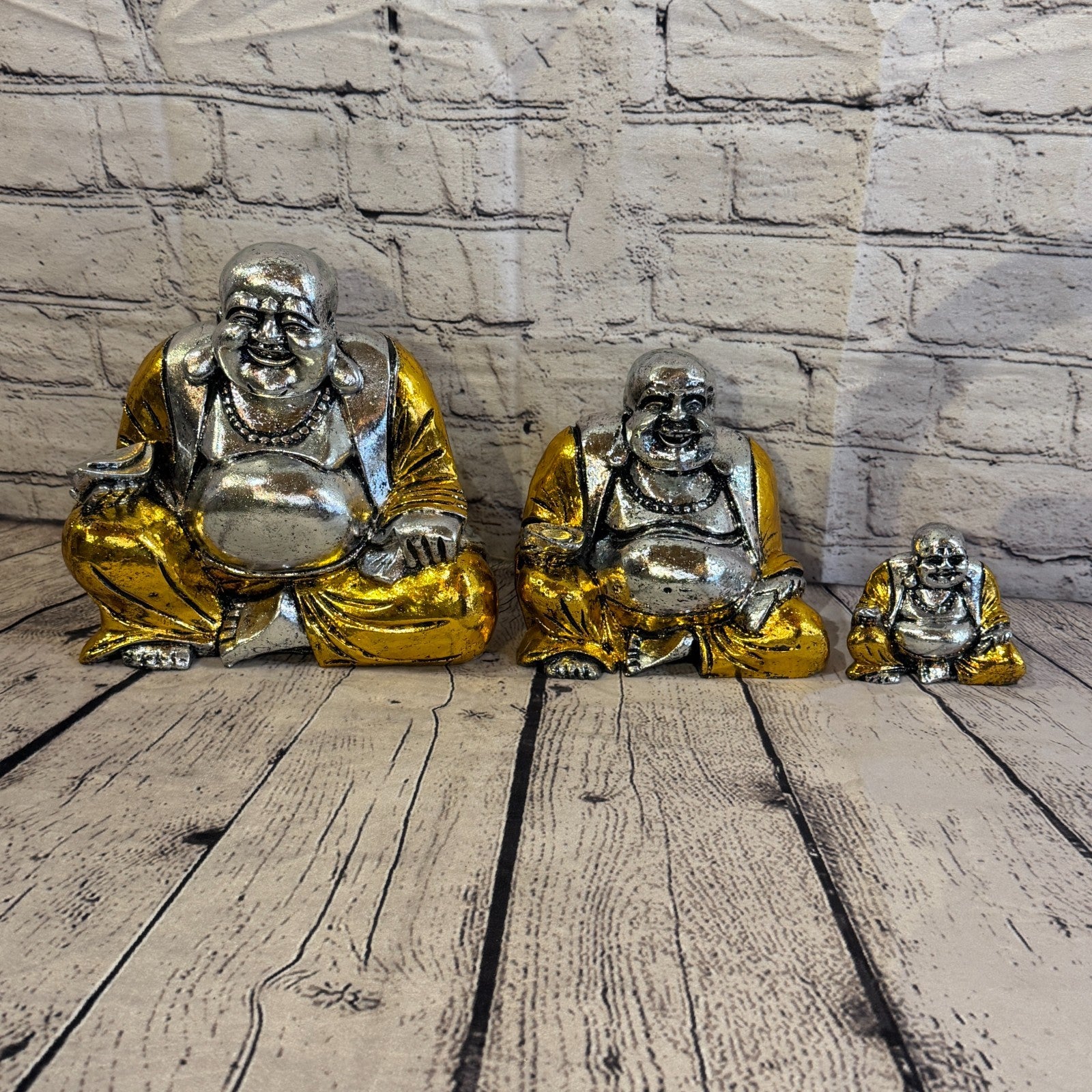 Silver And Gold 20cm x 20cm Large Chinese Buddha Sitting On Lotus Statue Resin8