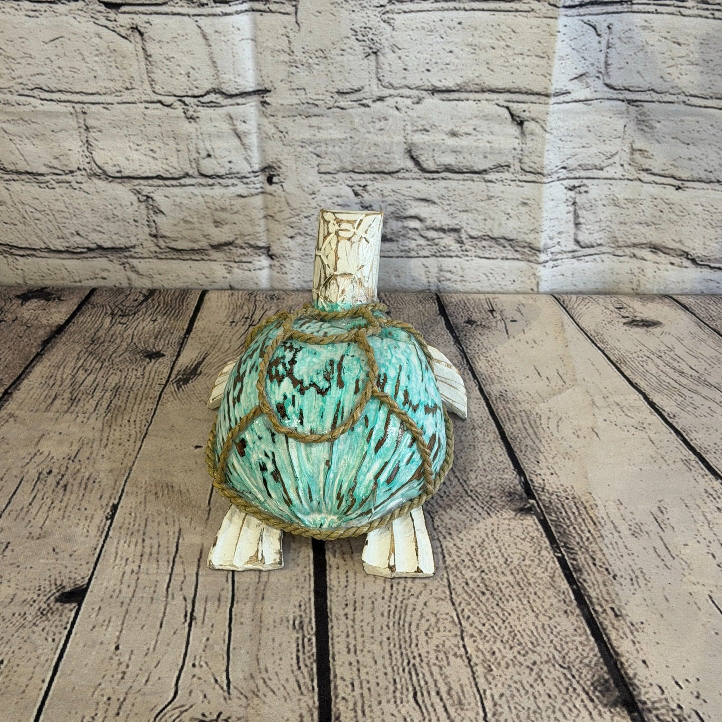 Green Body White Folk Art Painted Turtle Coconut Shell Ornaments Hanging Decor4