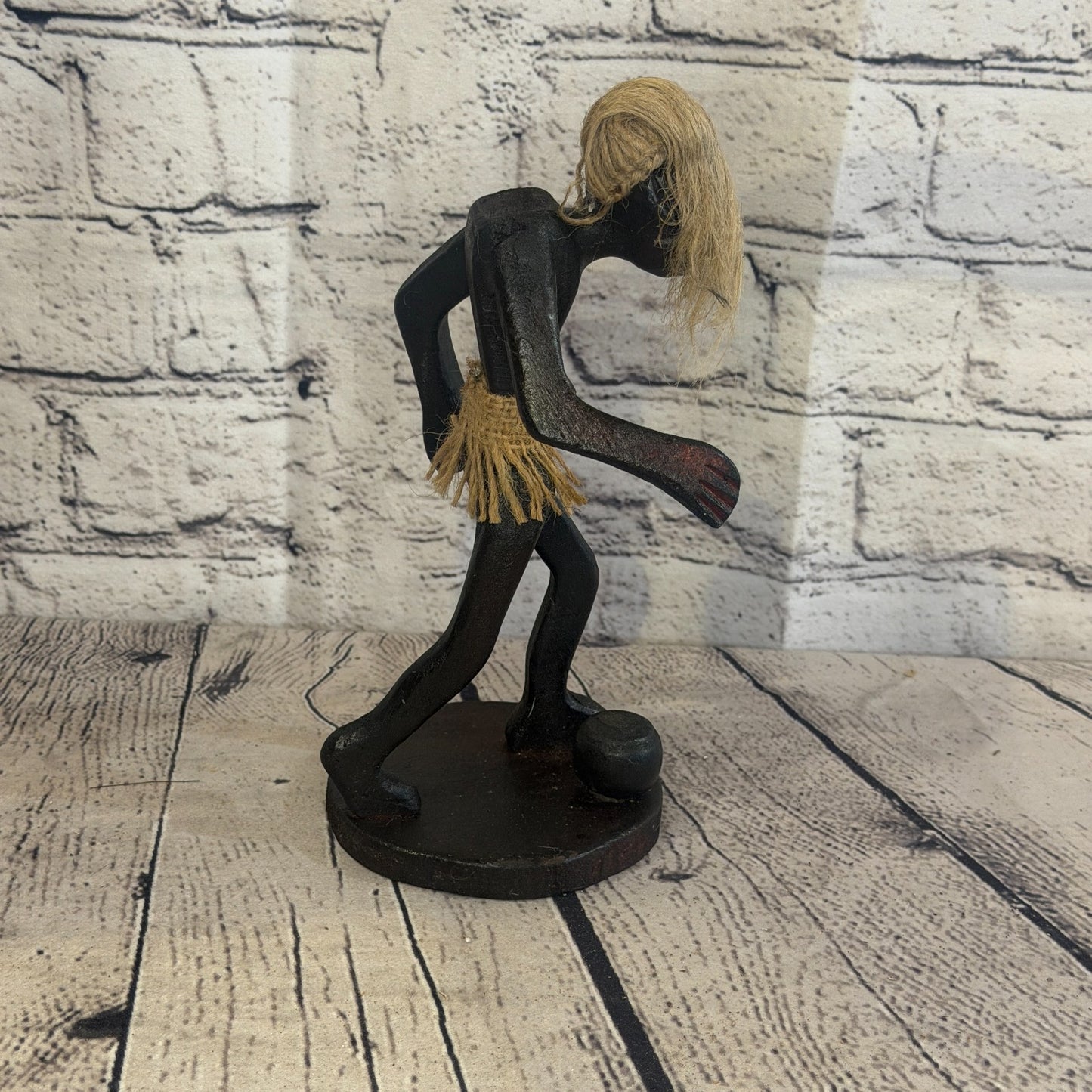 20cm Football Player African Tribal Warrior Man Figure Statue Wood Hand Carved3