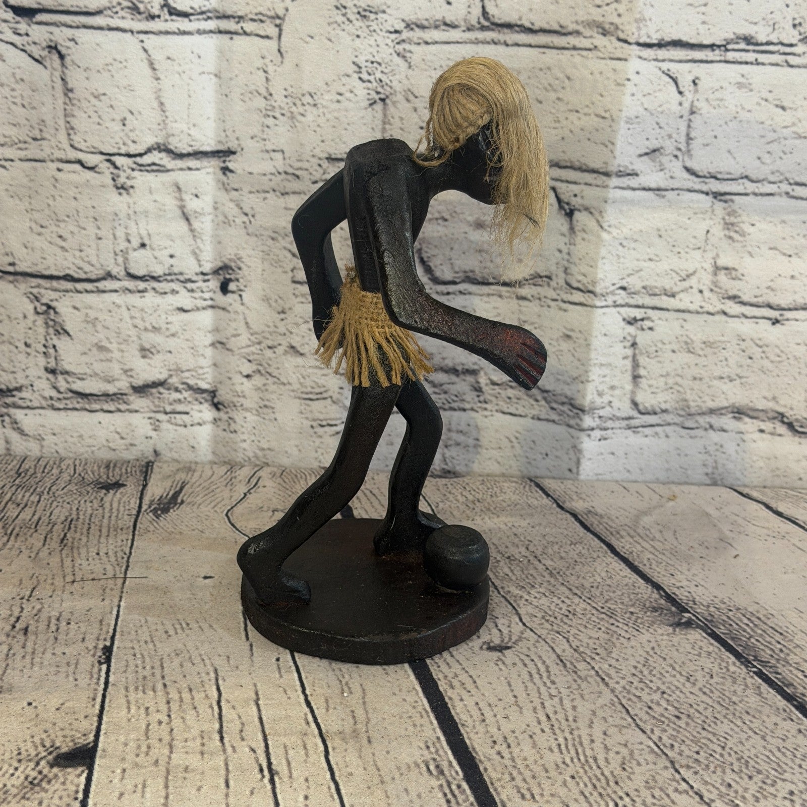 20cm Football Player African Tribal Warrior Man Figure Statue Wood Hand Carved3