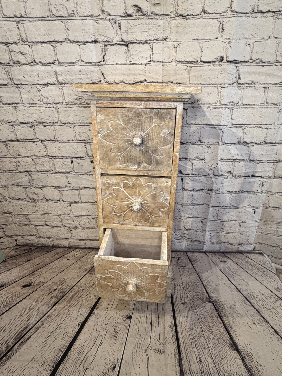 60cm x 25cm White 3 Draw Pillar Wooden Side Cabinet Living Storage Furniture8