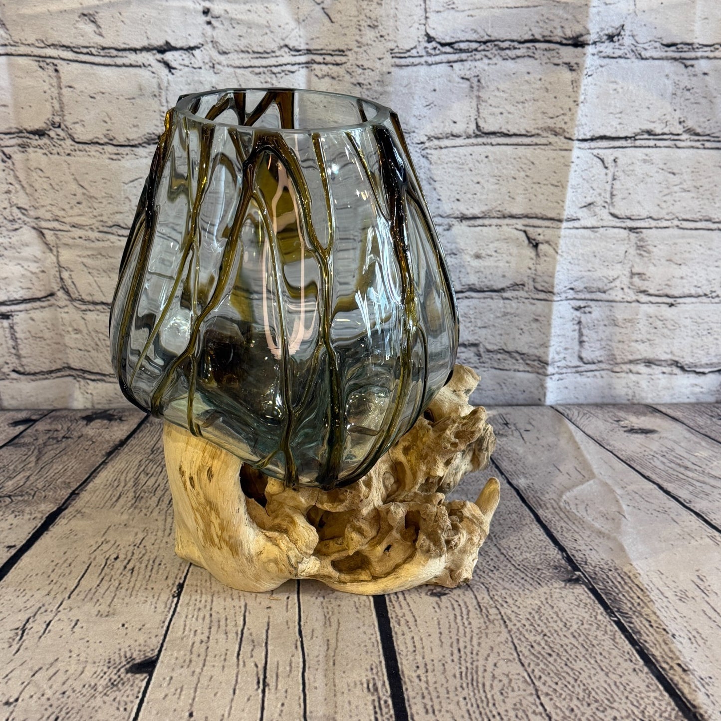 30cm Tall Brown Streak Melted Glass Wood Decorative Vase Glass Sculpture Crafted2