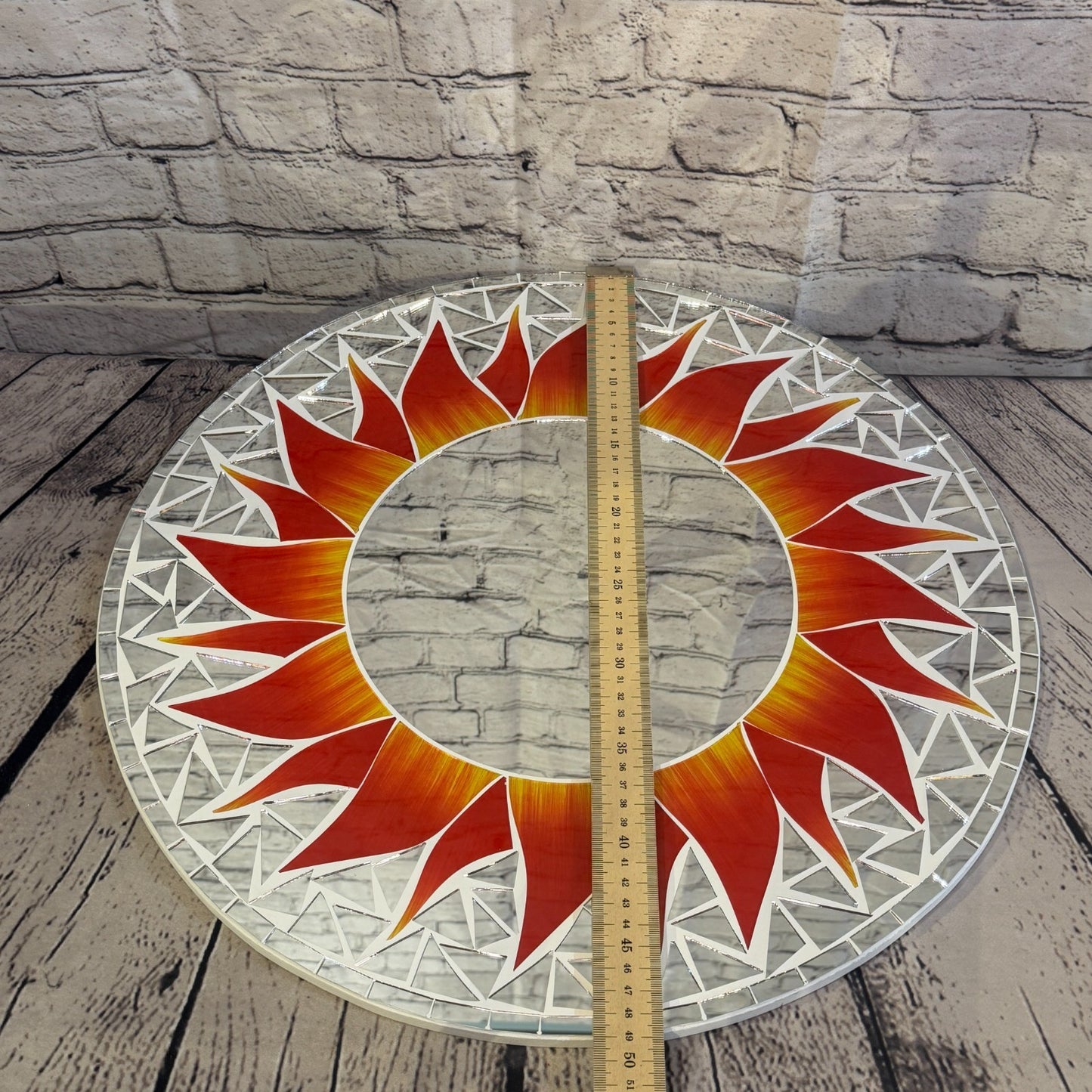 Red Sun Flame Mosaic Tile Wall Mirror 50cm x 50cm 20 Inches Handmade4