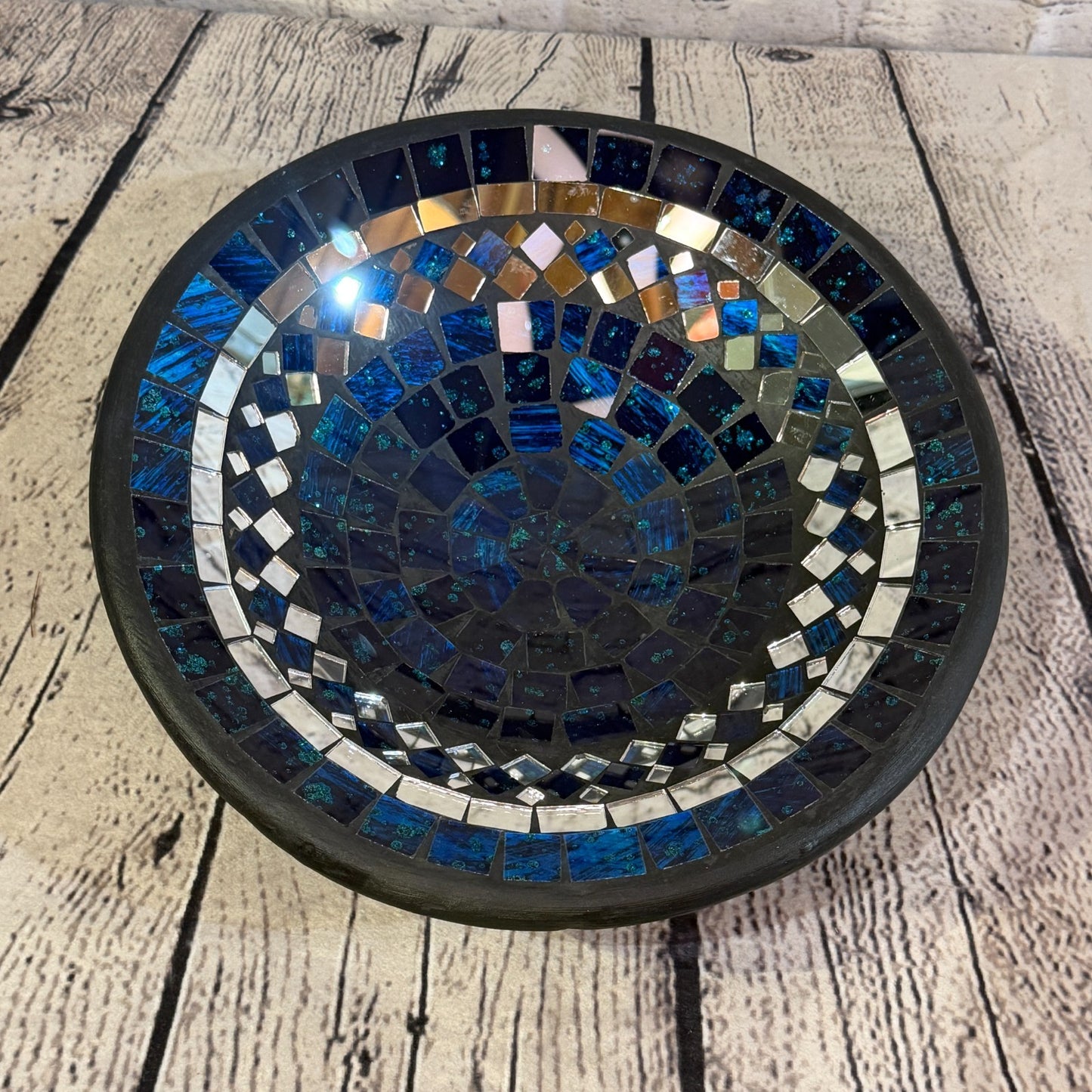 28cm Indigo Blue Round Mirror Mosaic Handmade Ceramic Glass Tile Bowl Fruit0
