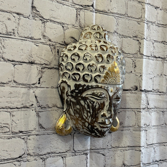 30cm x 20cm Dark Brown Buddha Head Mask Wooden Hanging Statue Figurine Ornament0