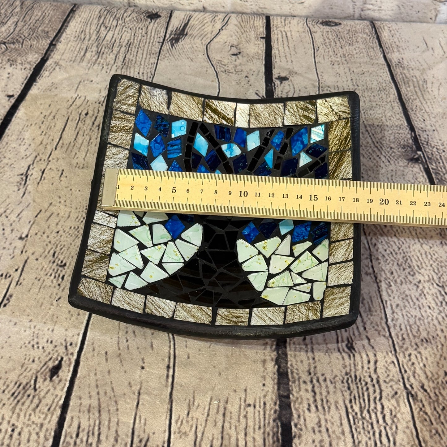 20cm Tree Of Life Blue Grey Square Mosaic Handmade Ceramic Glass Tile Bowl Fruit1