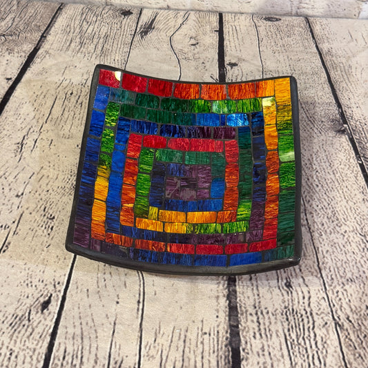 20cm Rainbow Swirl Square Mosaic Handmade Ceramic Glass Tile Bowl Fruit0