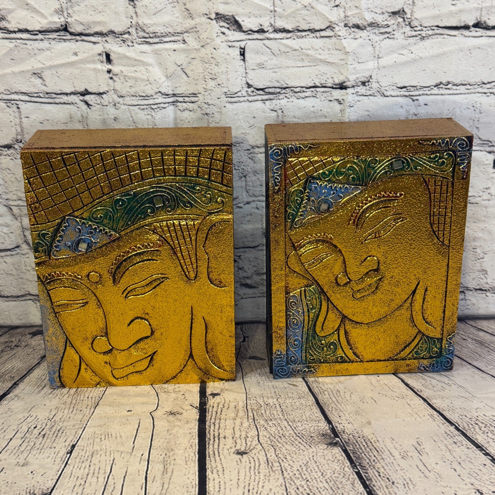 Bright Gold Thai Buddha Head Plain 25cm x 18cm x 7cm Wooden Box Trinket Handmade8