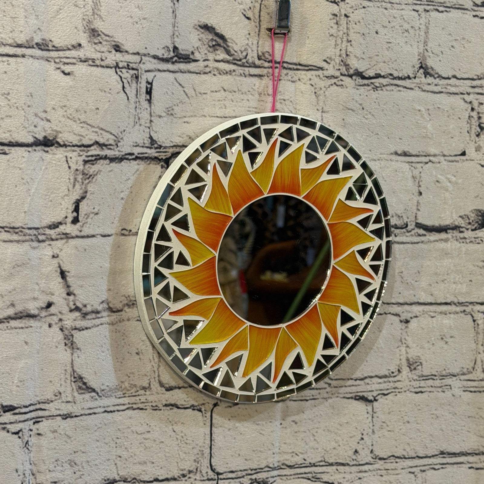 Orange Sun Flame Mosaic Tile Wall Mirror 20cm x 20cm 8 Inches Handmade0