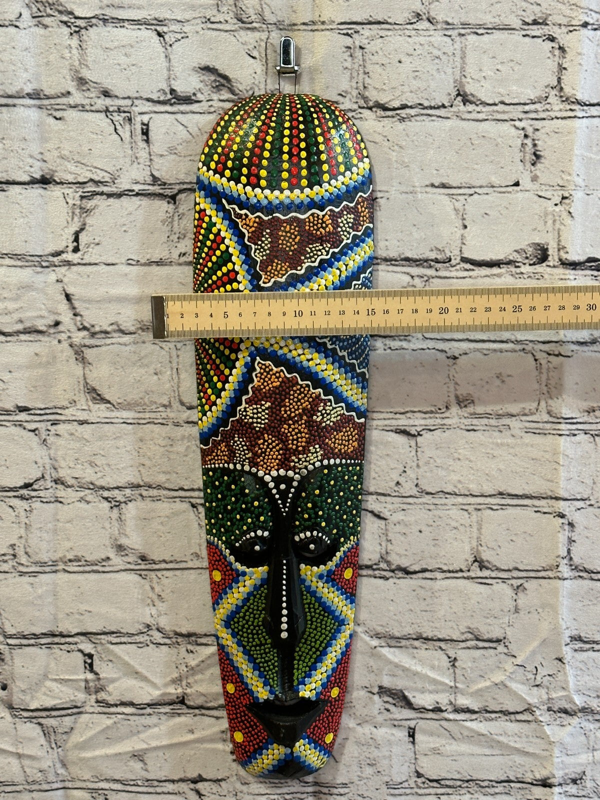 50cm Mask Carved Wooden Dot Painted Ethnic Tribal Tiki Wall Art Handmade No 73