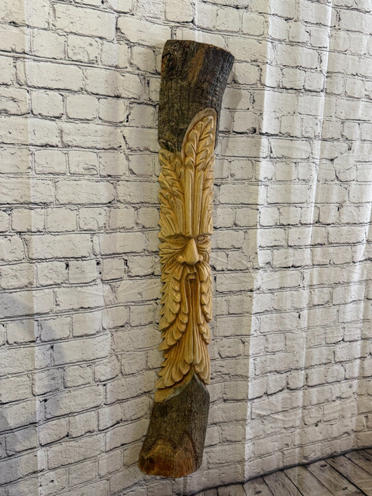 Green Man Of The Woods 100cm Hand Carved Wizard Tree Trunk Wood Fairtrade0
