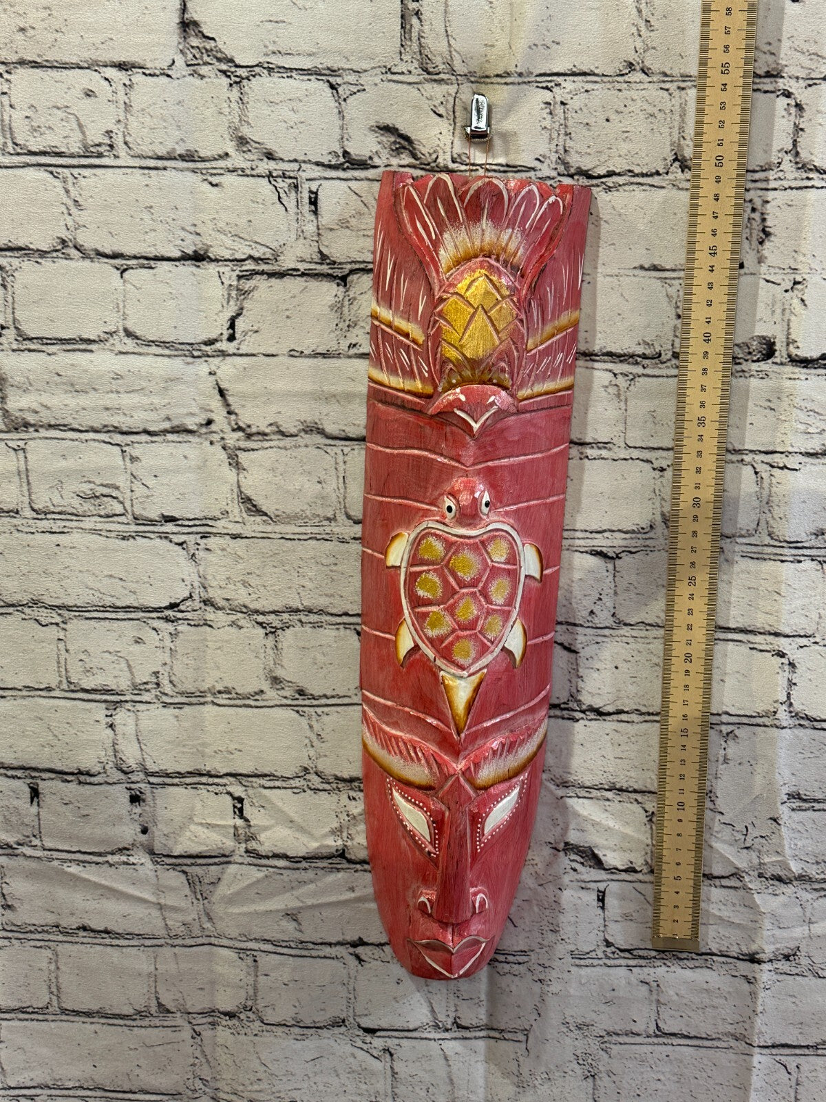 50cm Pink Turtle Hand Carved Fair Trade Wooden Animal Wall Art Hang Mask3