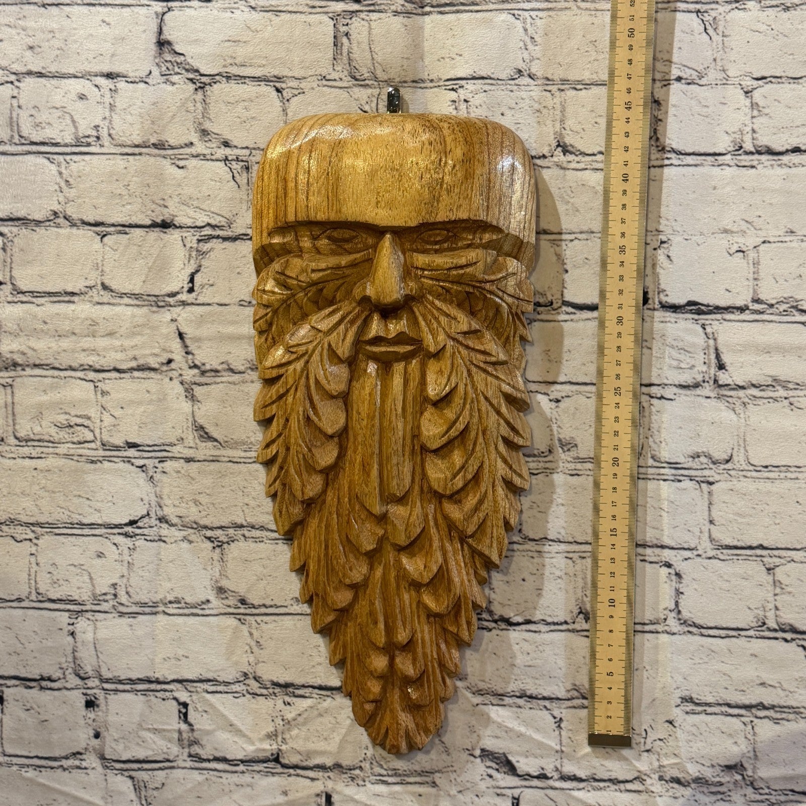 Green Man Of The Woods 45cm x 20cm Flat Carved Wizard Tree Trunk Wood Fairtrade4