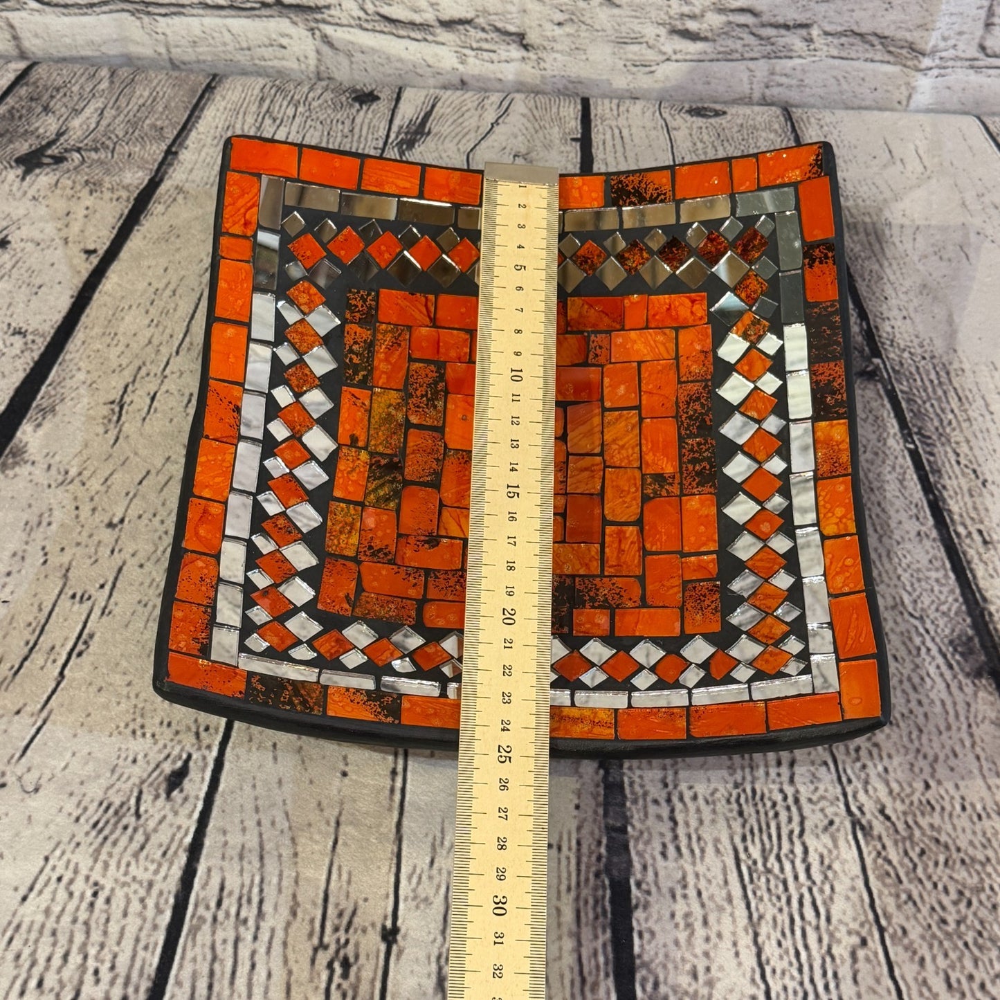 25cm Orange Square Mirror Mosaic Handmade Ceramic Glass Tile Bowl Fruit2