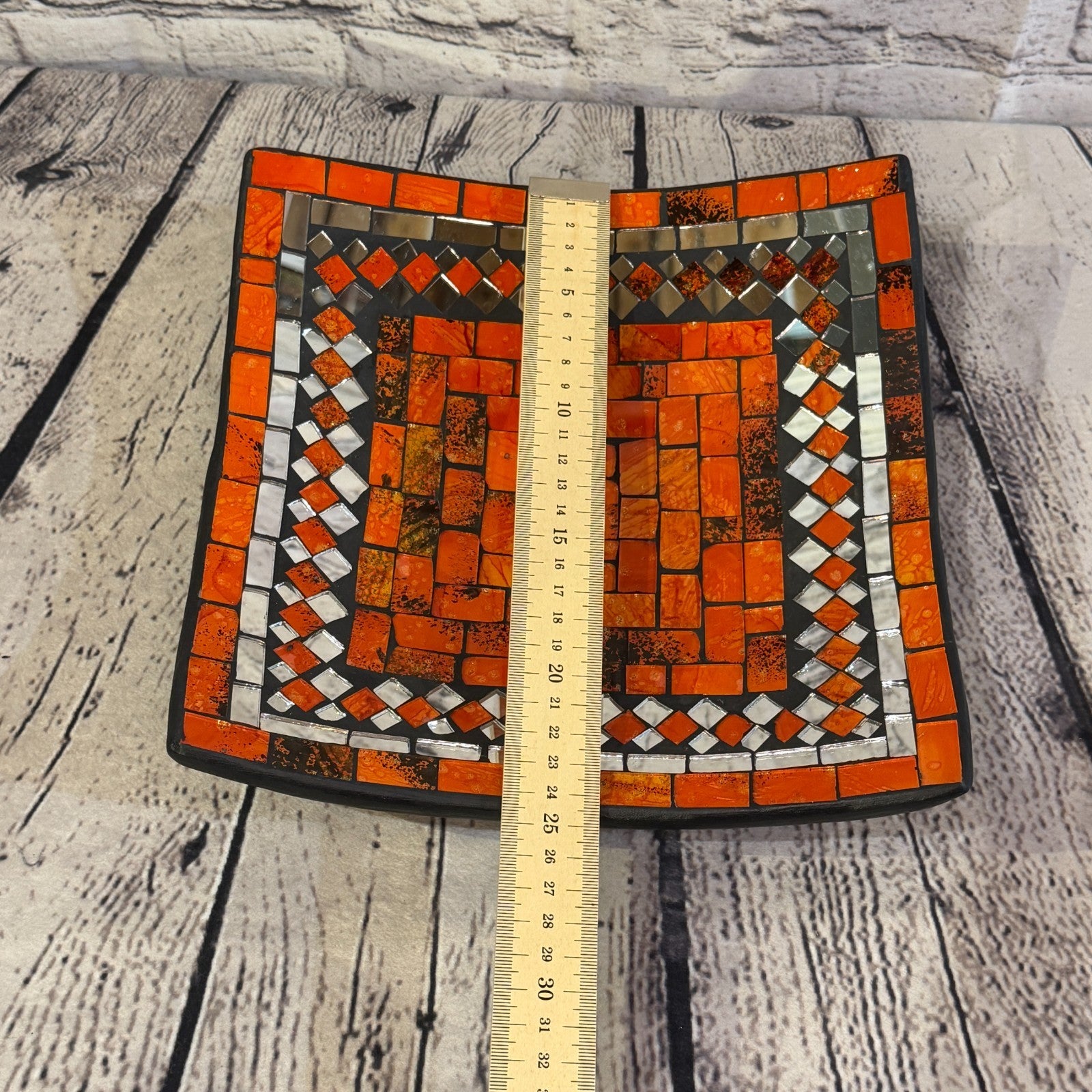 25cm Orange Square Mirror Mosaic Handmade Ceramic Glass Tile Bowl Fruit2