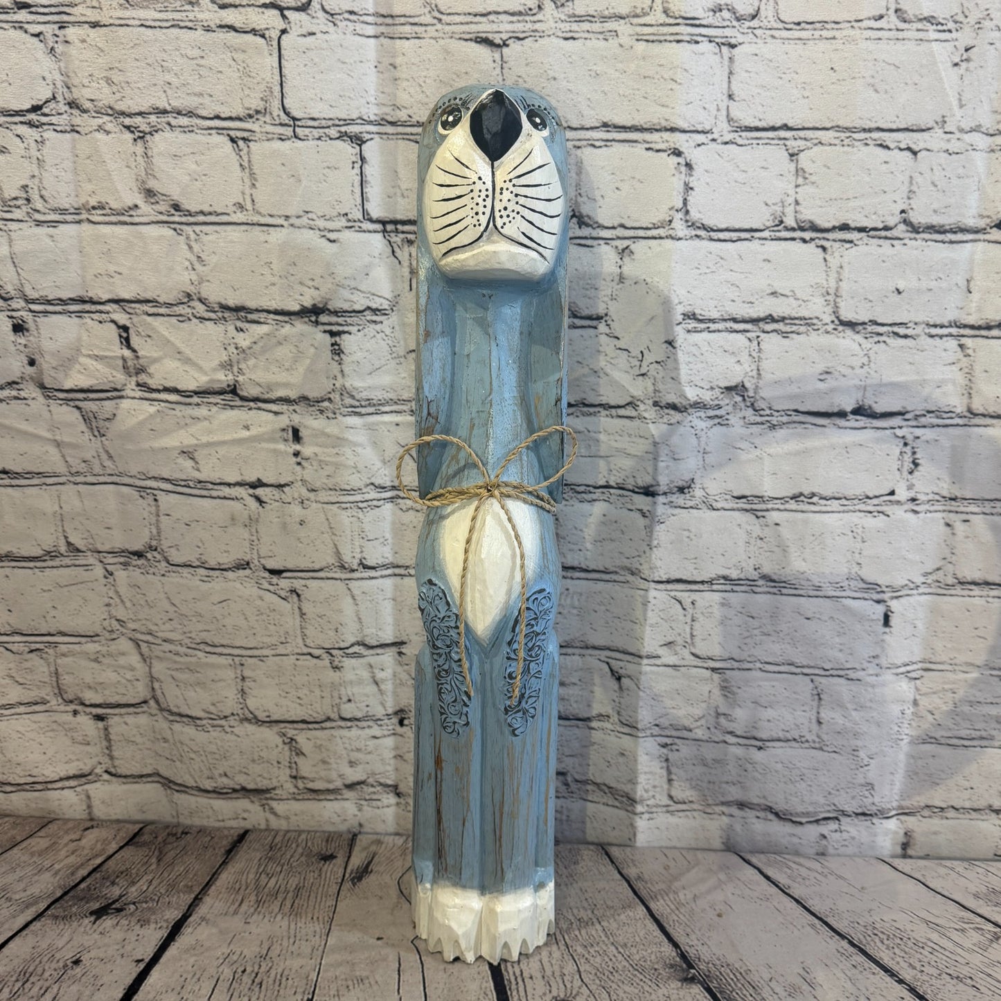 50cm Light Blue Wooden Shabby Dog Statue Ornament Fair Trade Handcarved1