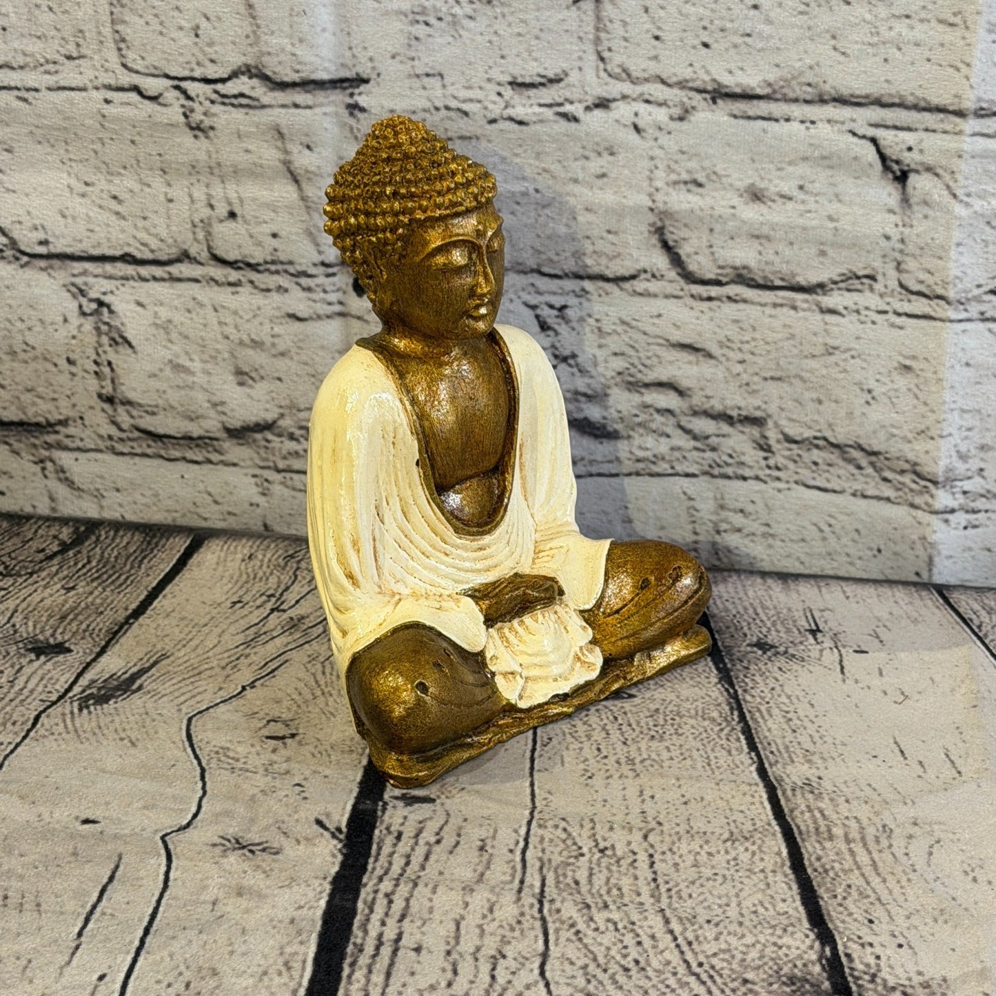 Cream & Bronze 15cm x 12cm Small Thai Buddha Sitting Statue Resin Hindu2