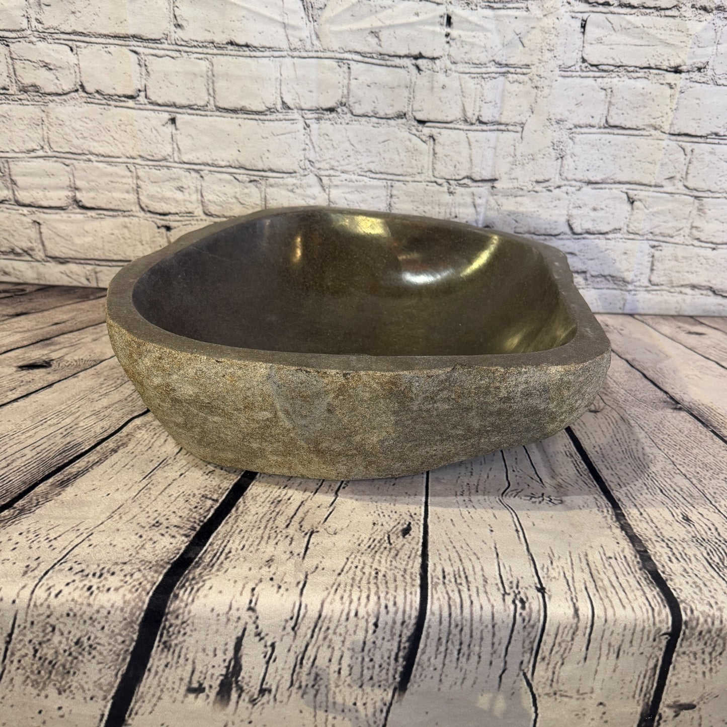 37cm x 37cm Wash Basin Bathroom Counter Top Washing River Stone Bowl Sink No 293