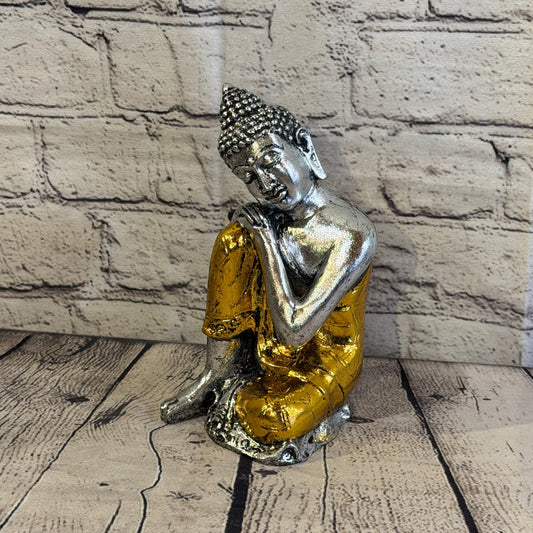 Gold & Silver 20cm x 10cm Thai Kneeling Buddha Sitting  Statue Resin Hindu0