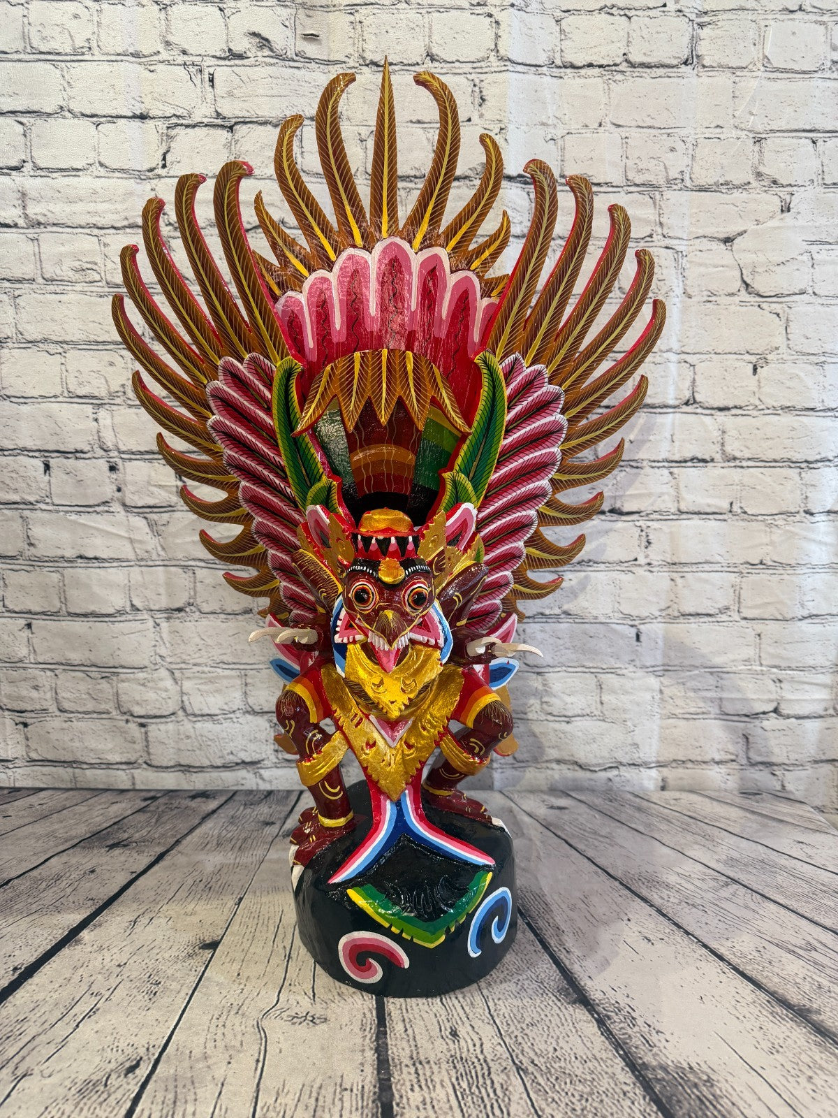 70cm Red Balinese Carved Sculpture Winged Garuda Painted Wood  Vishnu Hindu1
