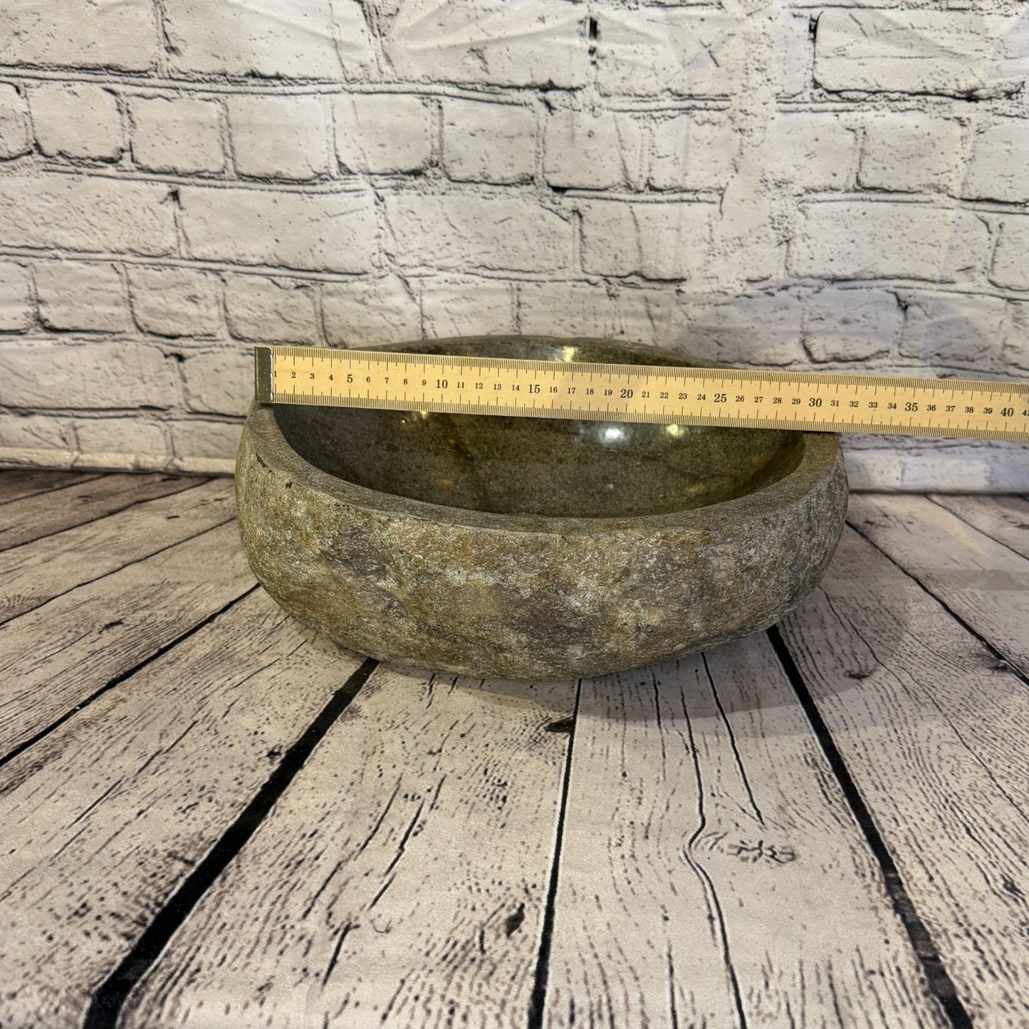 32cm x 29cm Wash Basin Bathroom Counter Top Washing River Stone Bowl Sink No 234